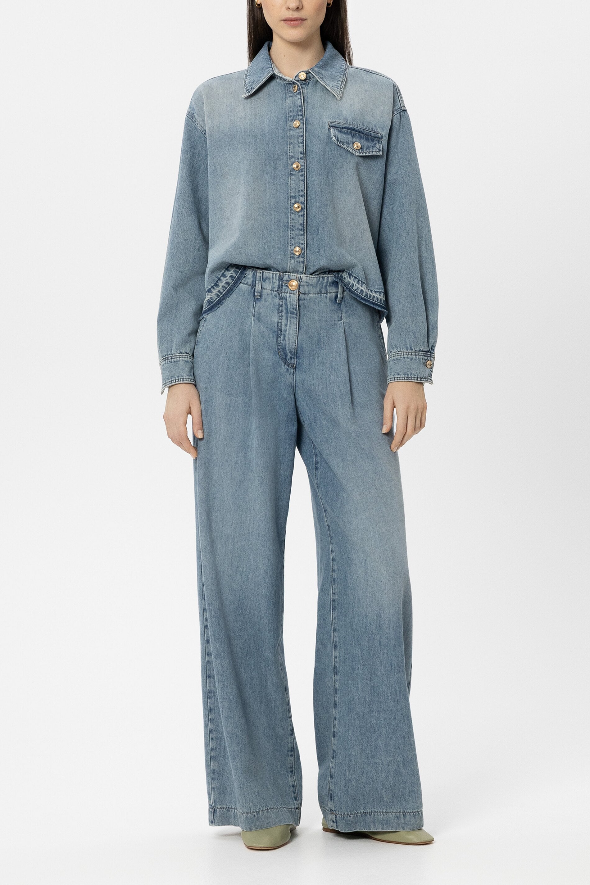 Denim-Hemd mit Raw-Saum - denim blue - Standard | Model Front