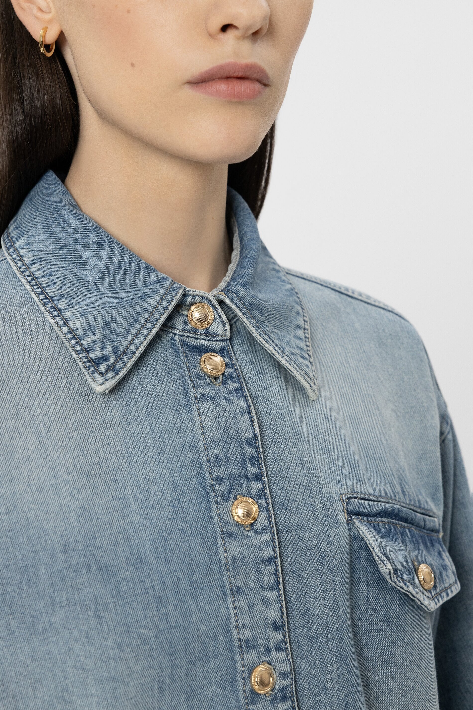 Denim shirt with raw hem - denim blue - Standard