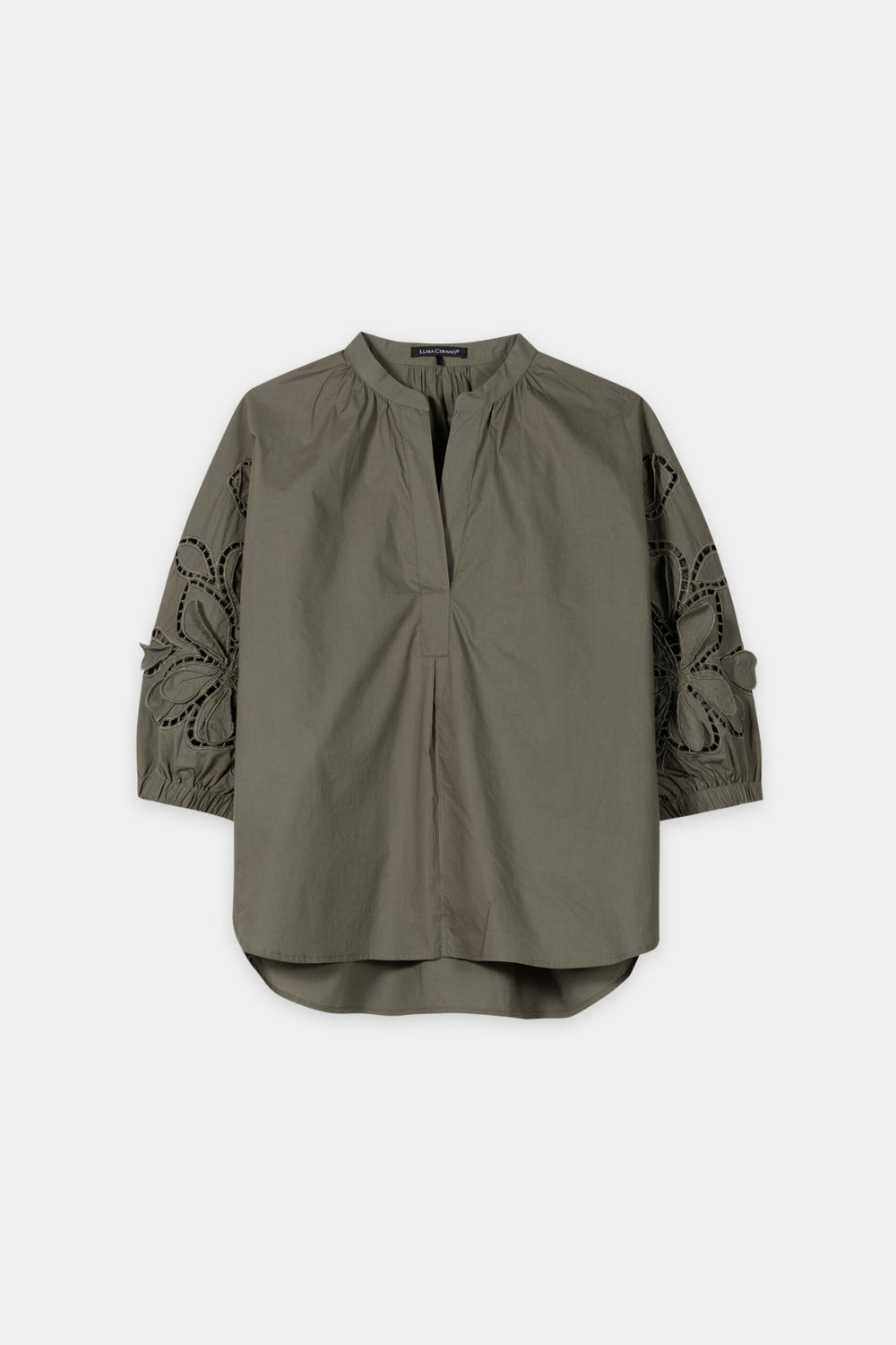 Blouse with eyelet embroidery - khaki - Standard