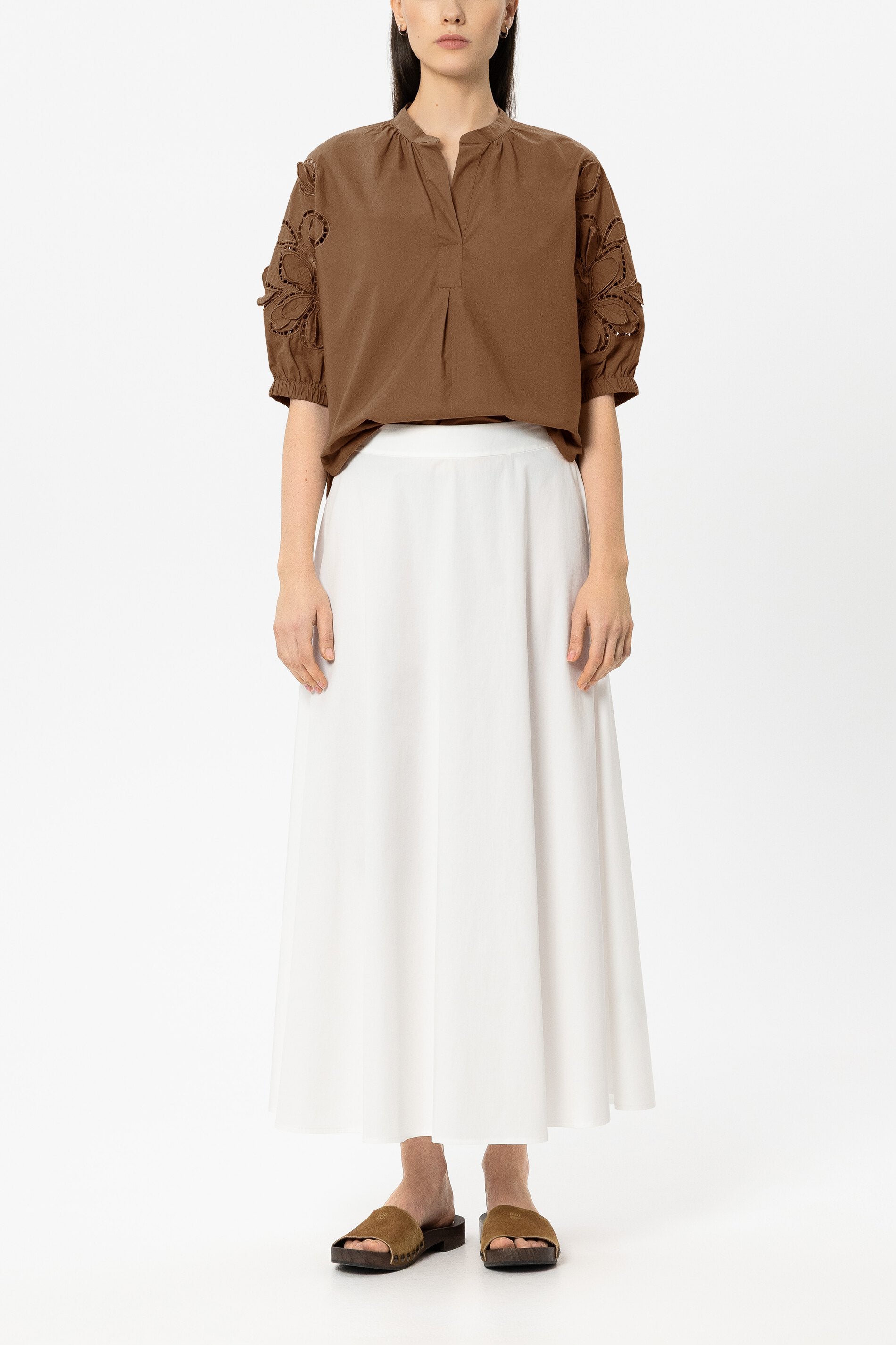 Blouse with eyelet embroidery - dark terracotta - Standard