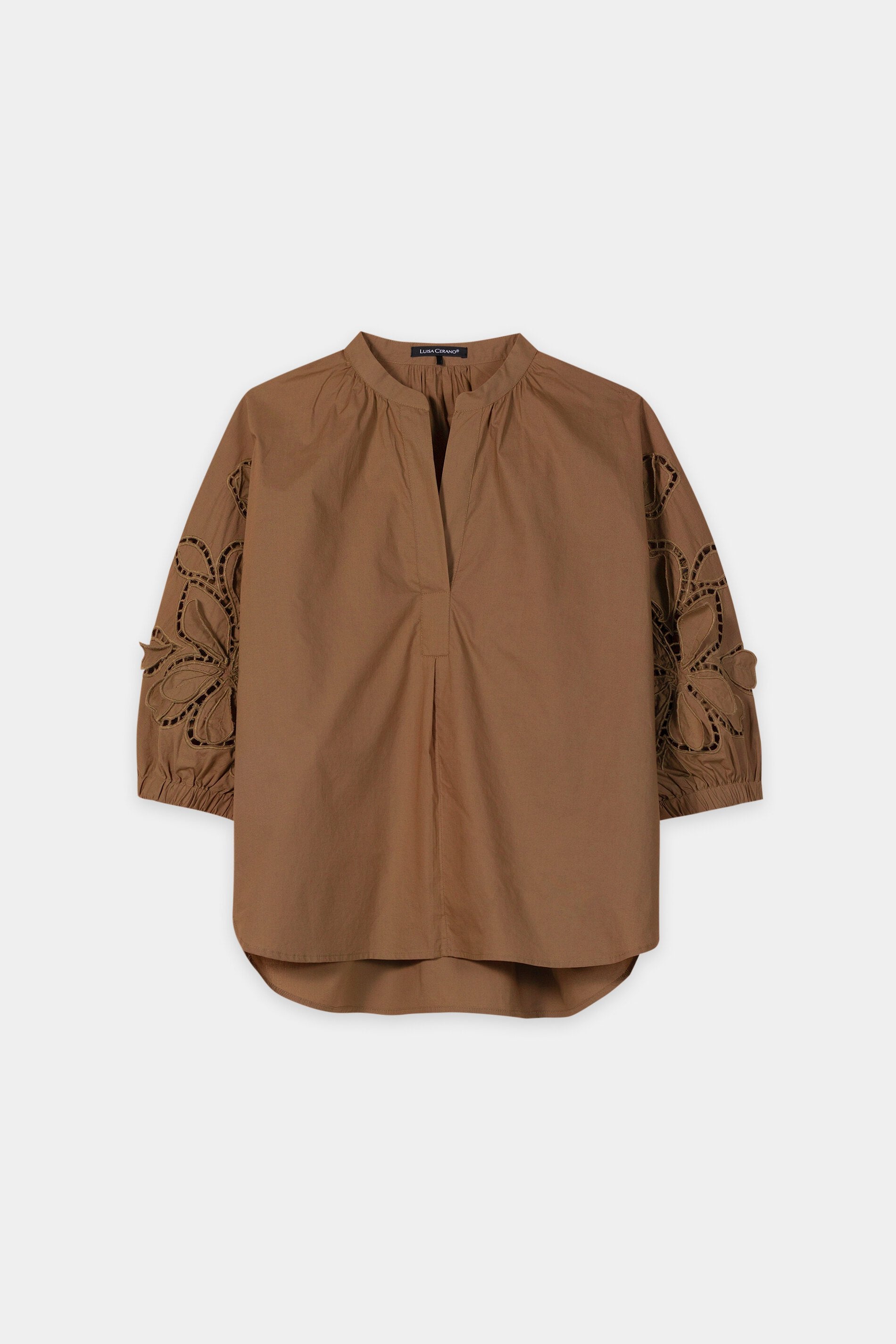 Blouse with eyelet embroidery - dark terracotta - Standard
