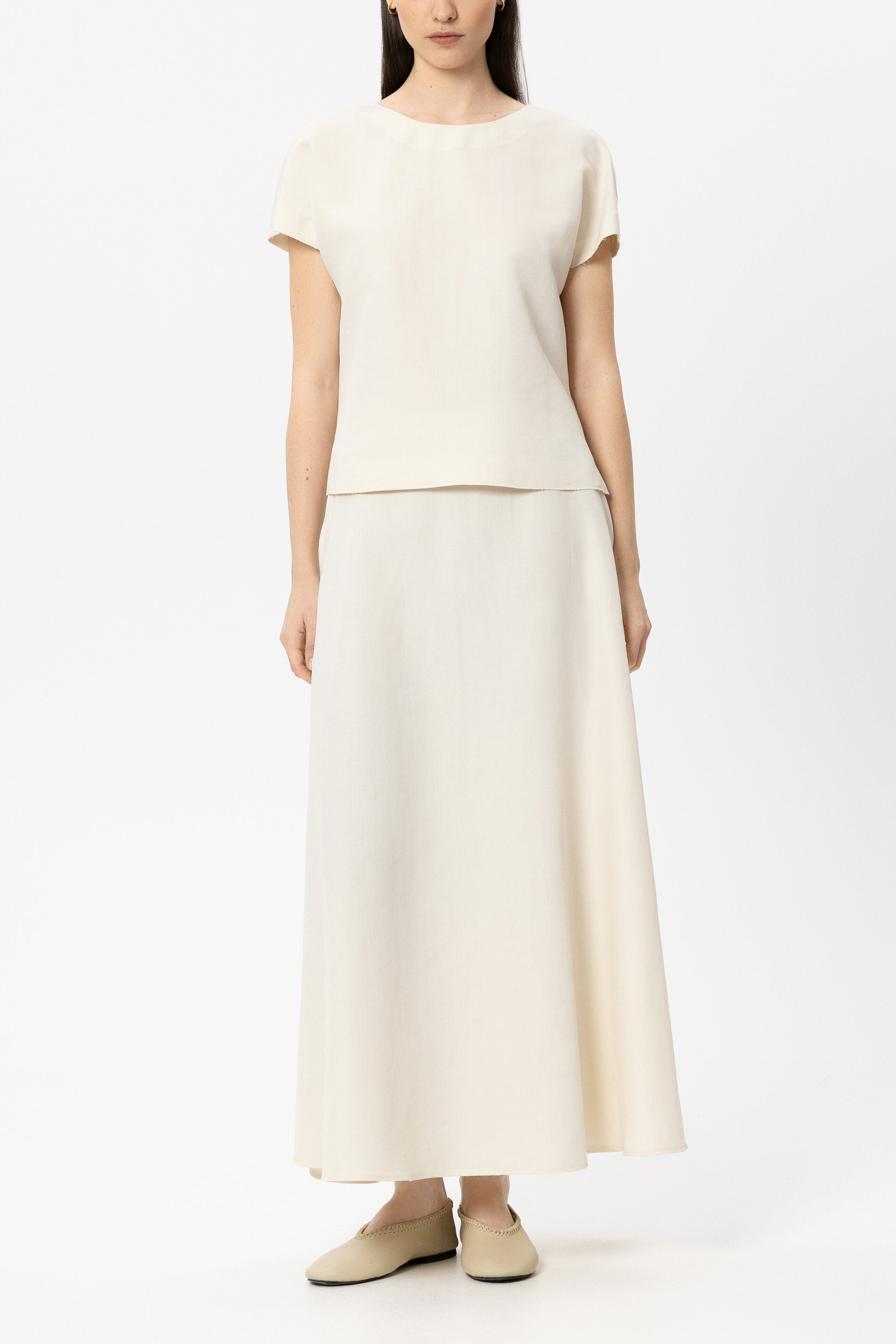 Blusentop aus Leinen-Mix - milk - ohne Fransen | Model Front