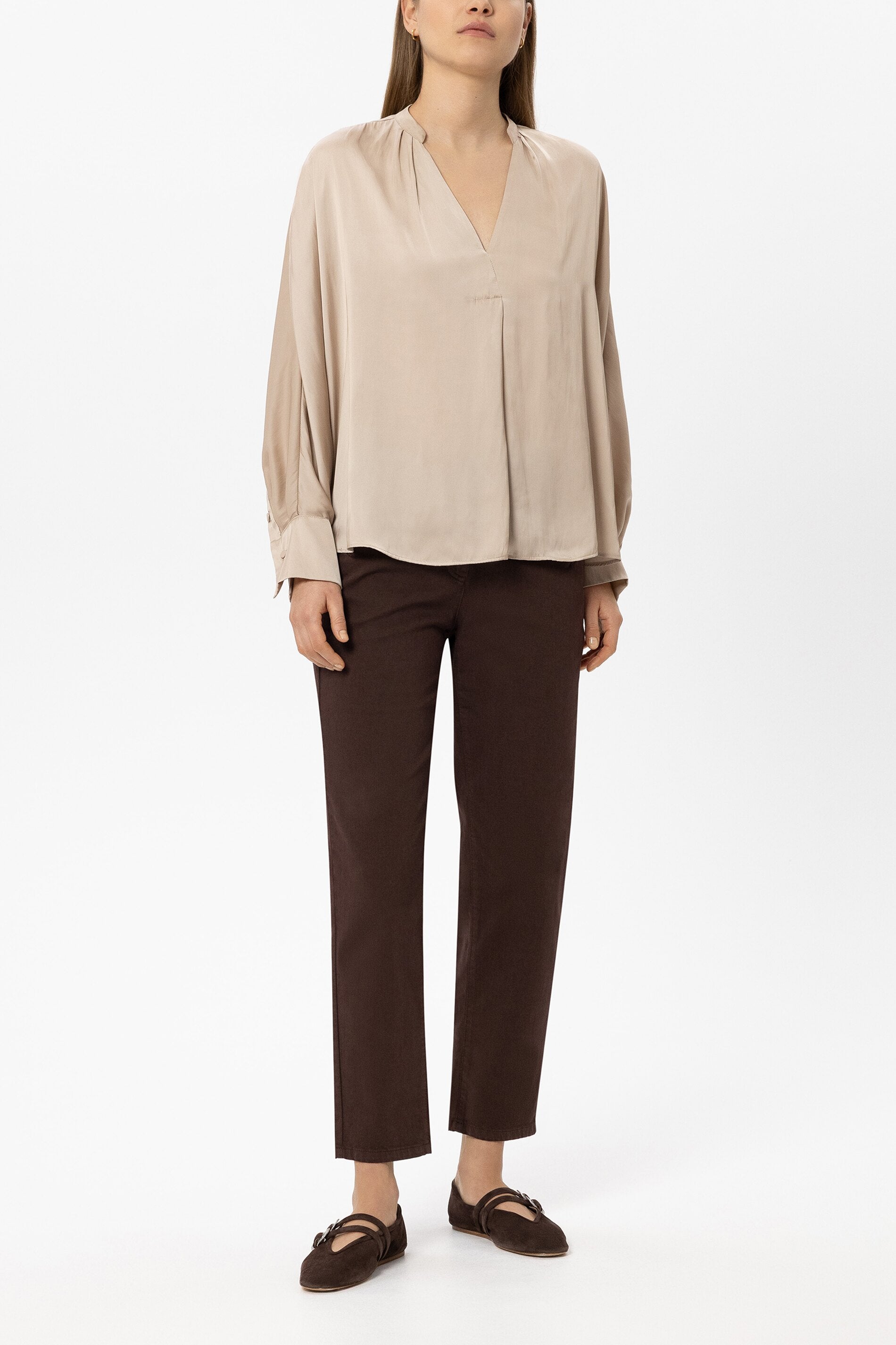 Satin-Cape-Bluse - cappuccino - Standard | Model Front