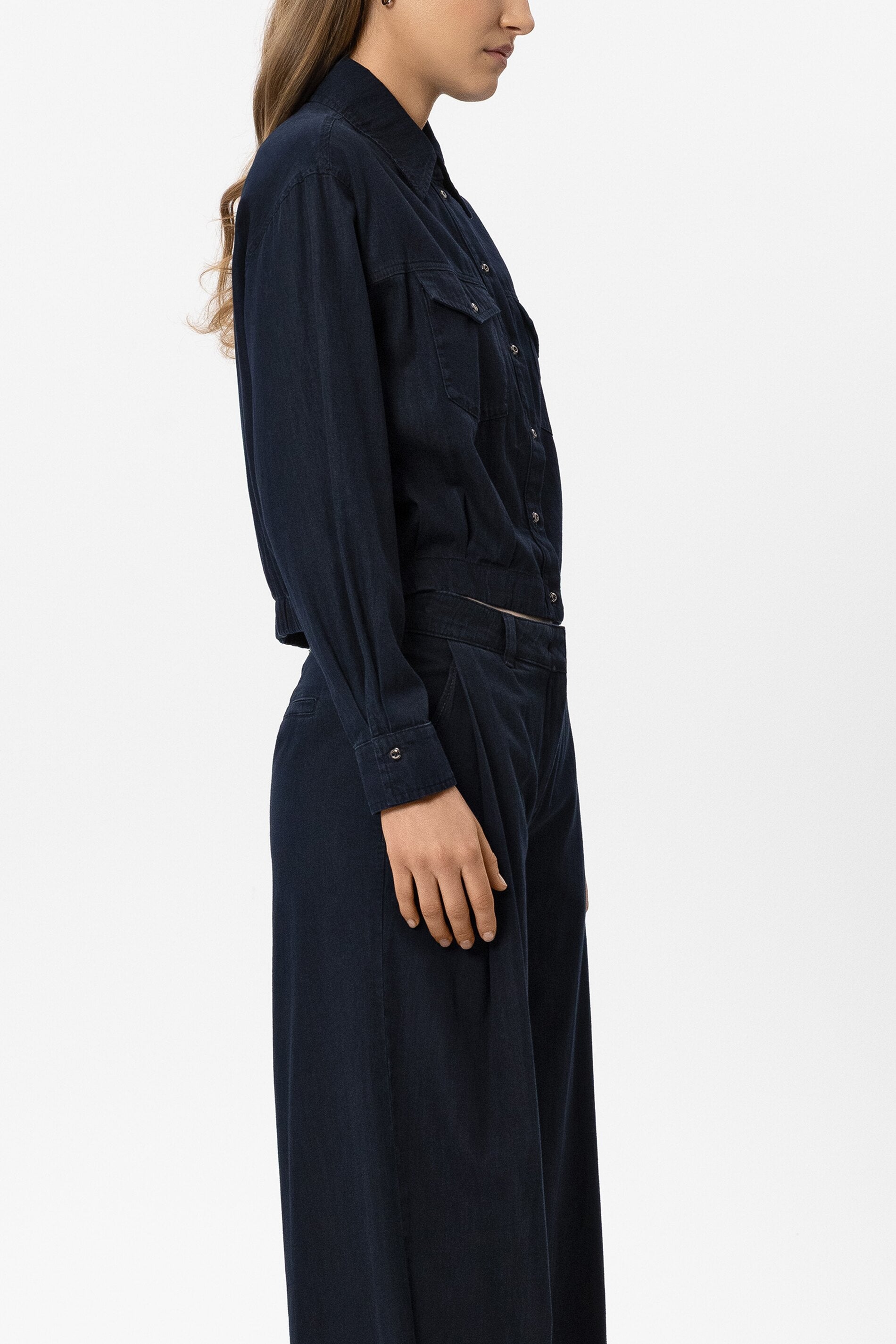 Denim-Bluse in Blouson-Optik - multi - Standard | Model Seite