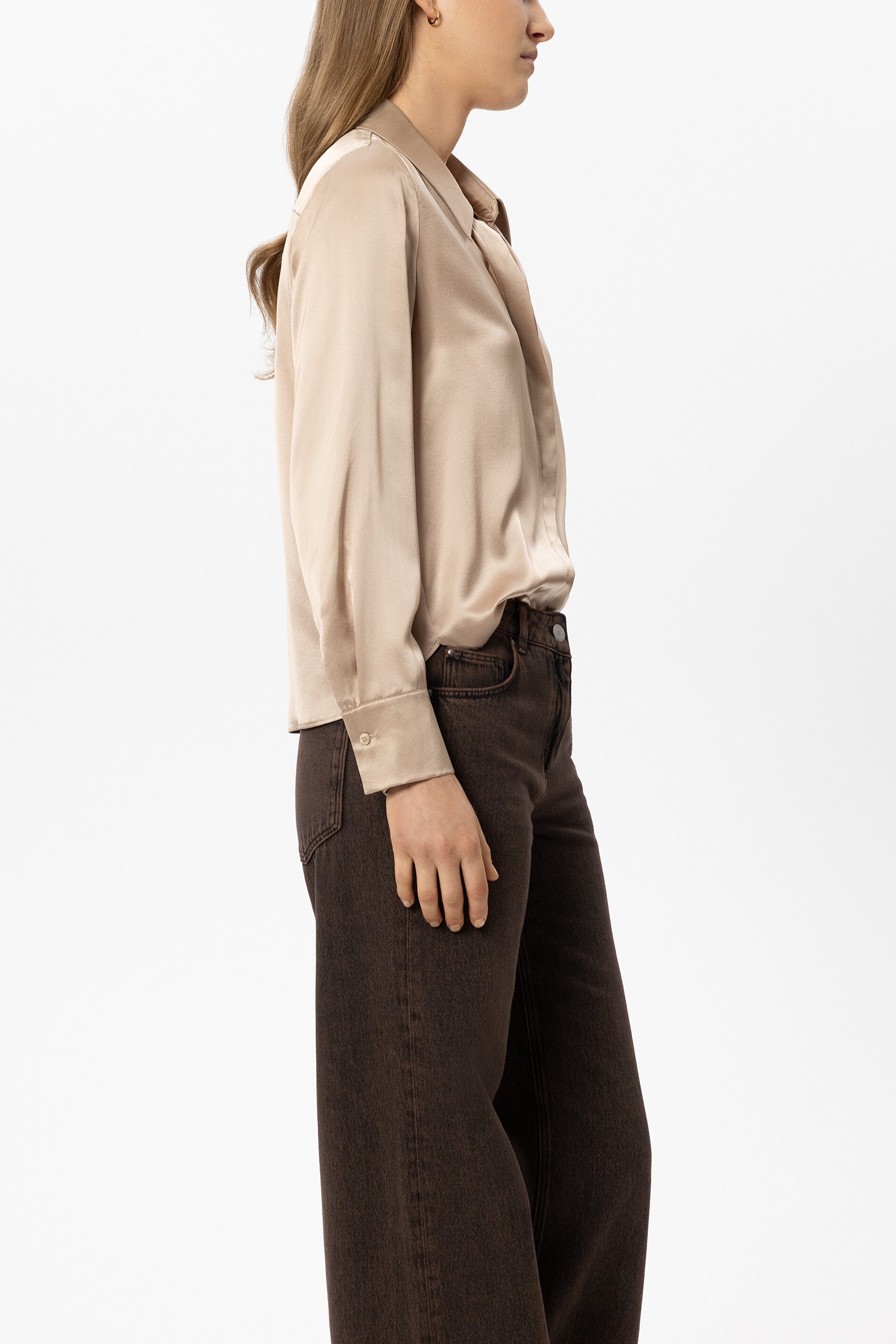 Langarm-Seidenbluse - cappuccino - Standard | Model Seite
