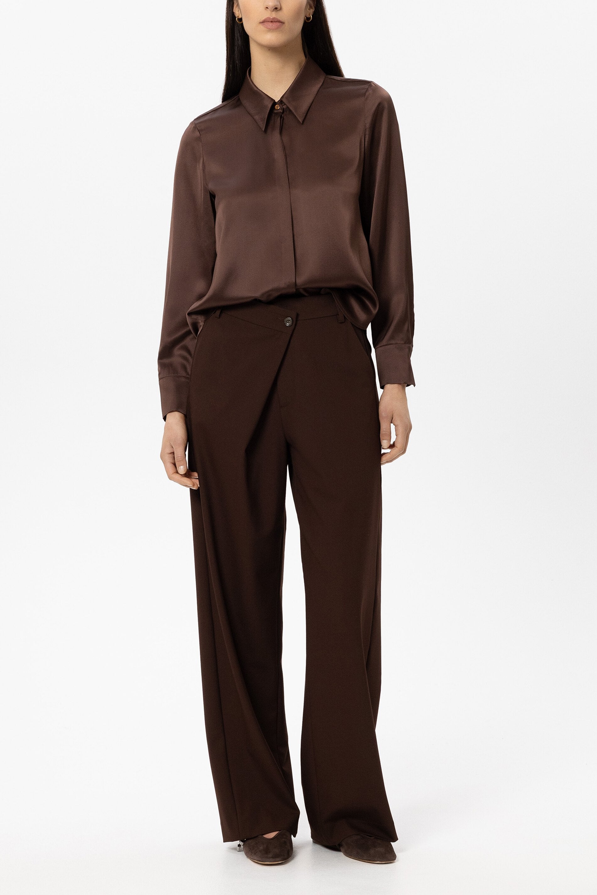 Langarm-Seidenbluse - marone - Standard | Model Front