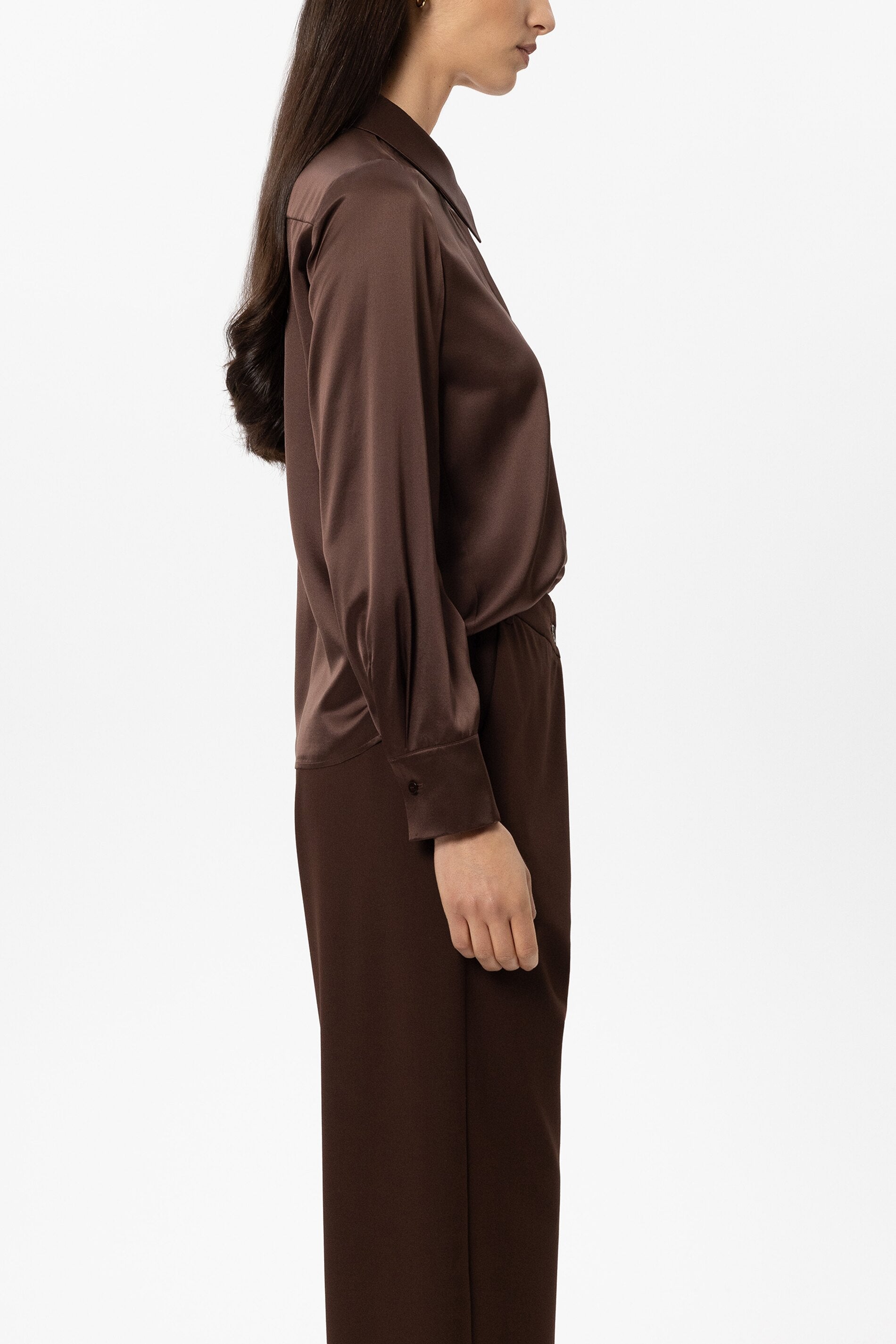 Langarm-Seidenbluse - marone - Standard | Model Seite