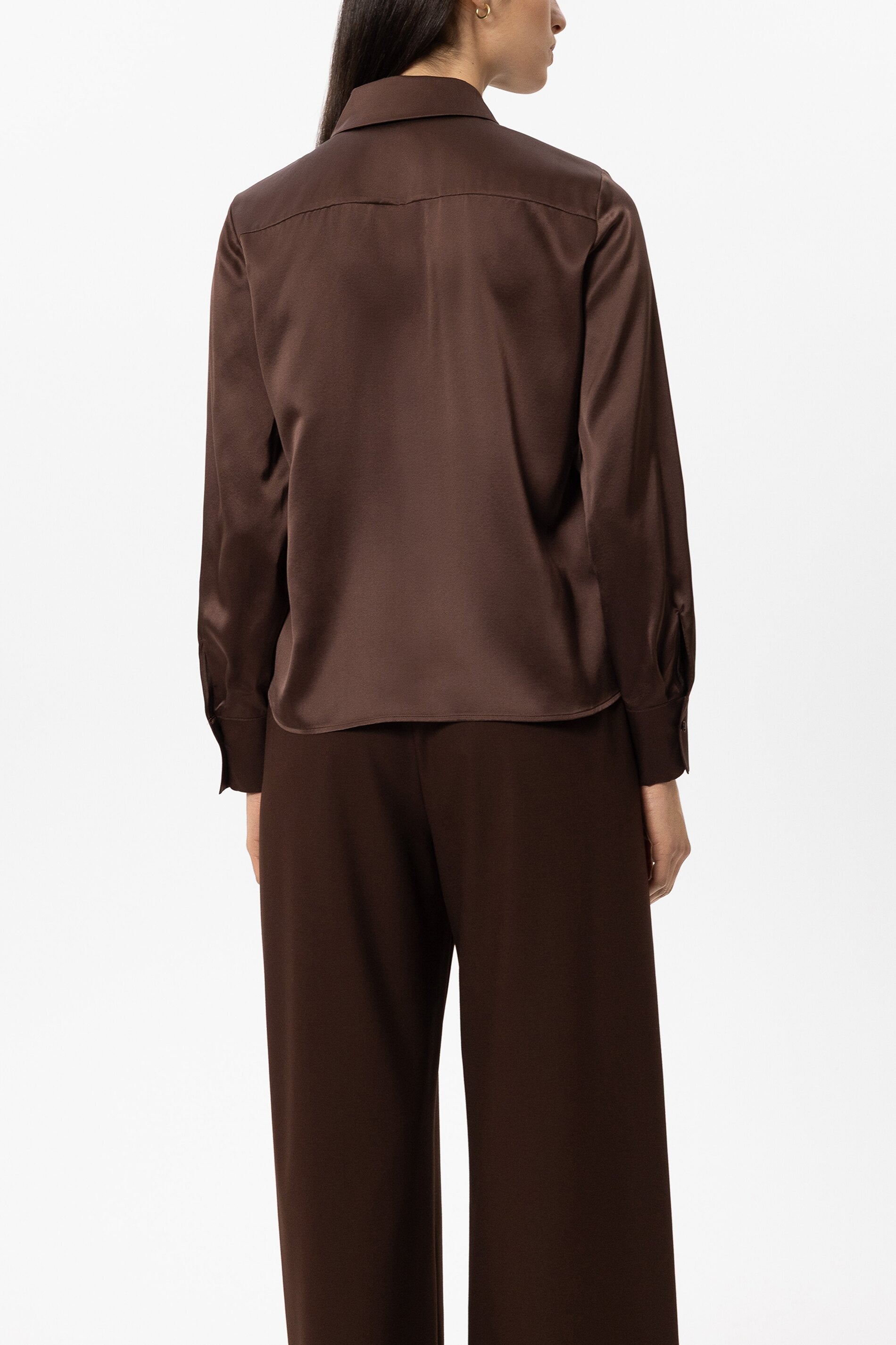 Langarm-Seidenbluse - marone - Standard | Model Rück