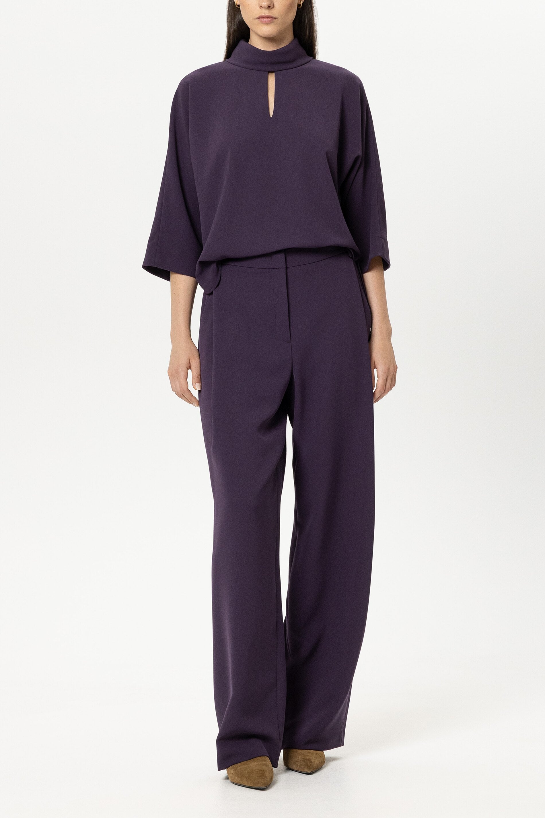 Kurzarm-Blusentop - plum - Standard | Model Front