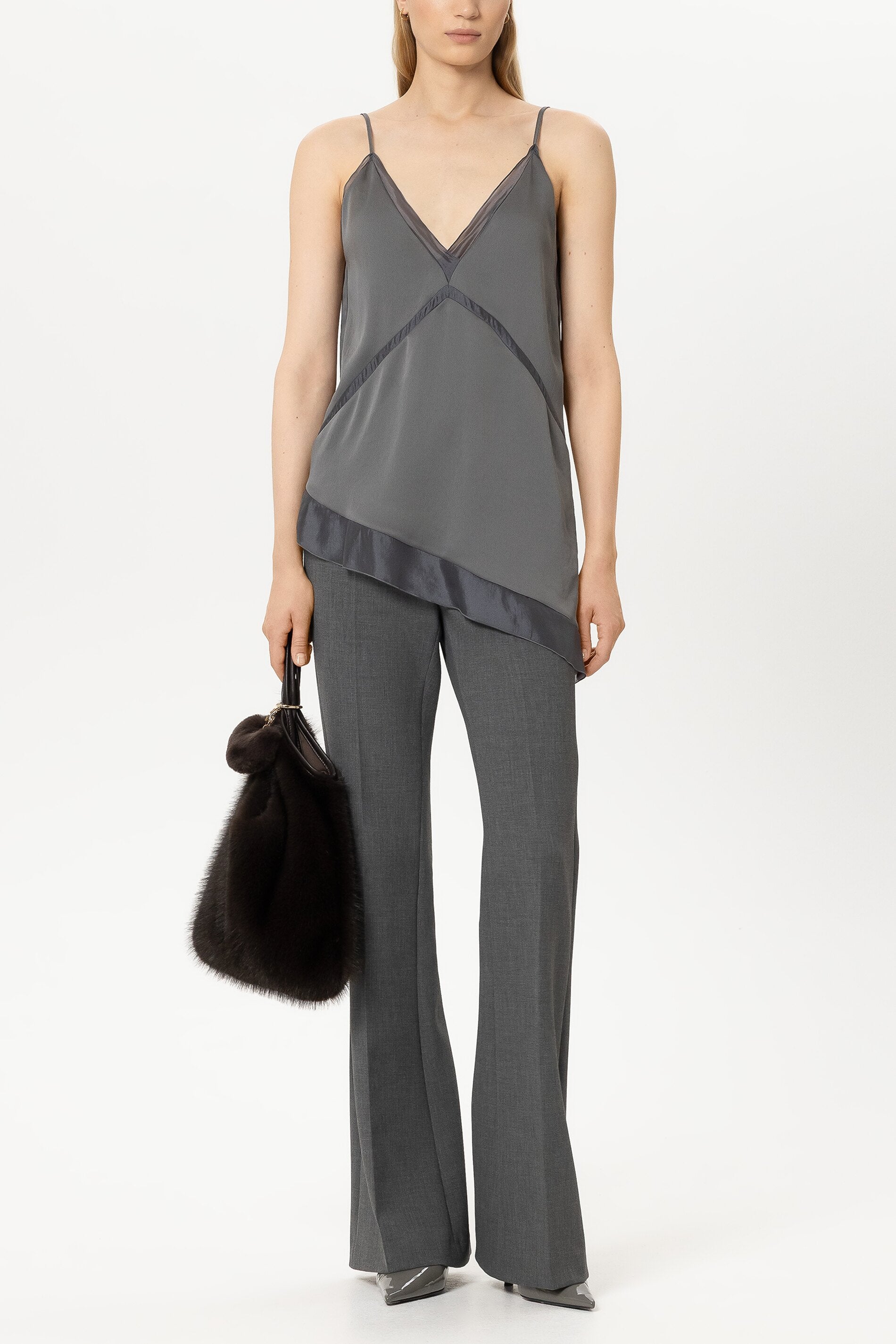 Satin-Organza-Top - heather grey - Standard | Model Front