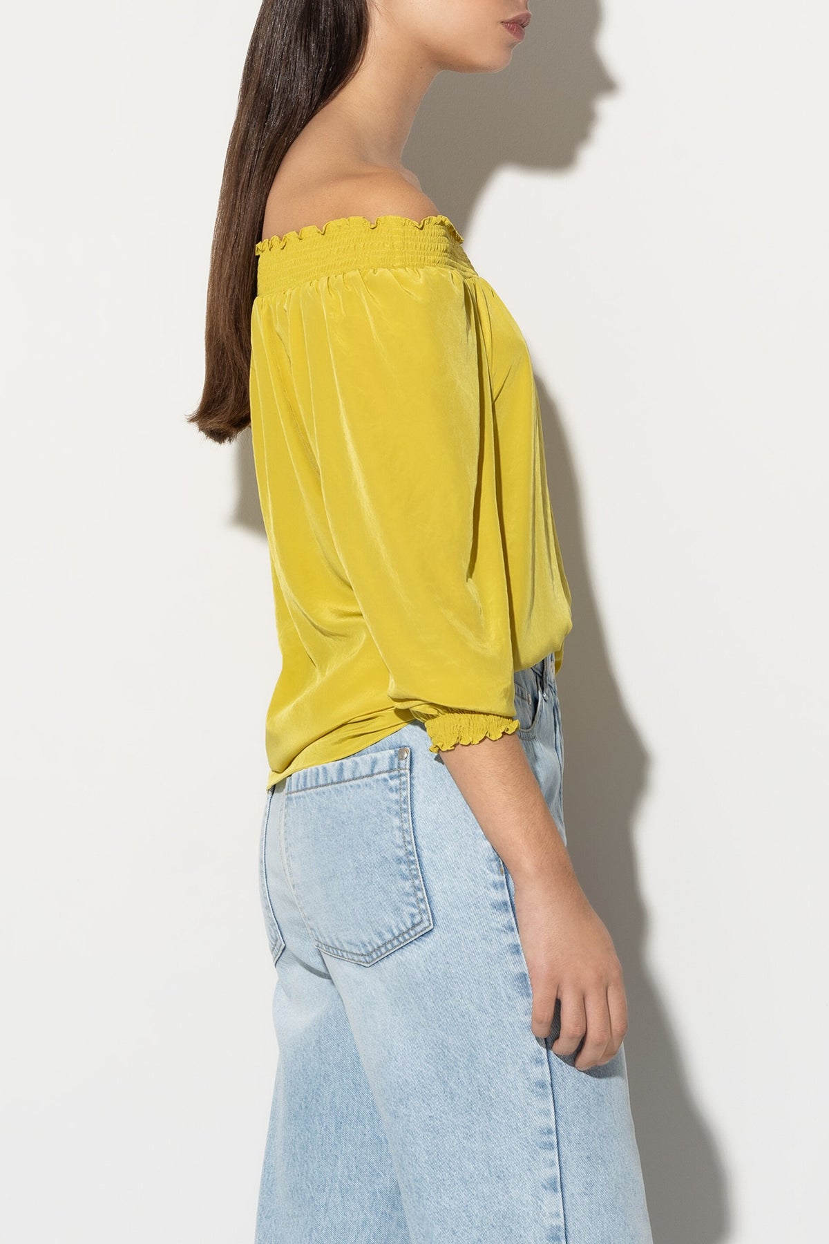 Tunika mit Carmen-Ausschnitt - lemon - Standard | Model Seite