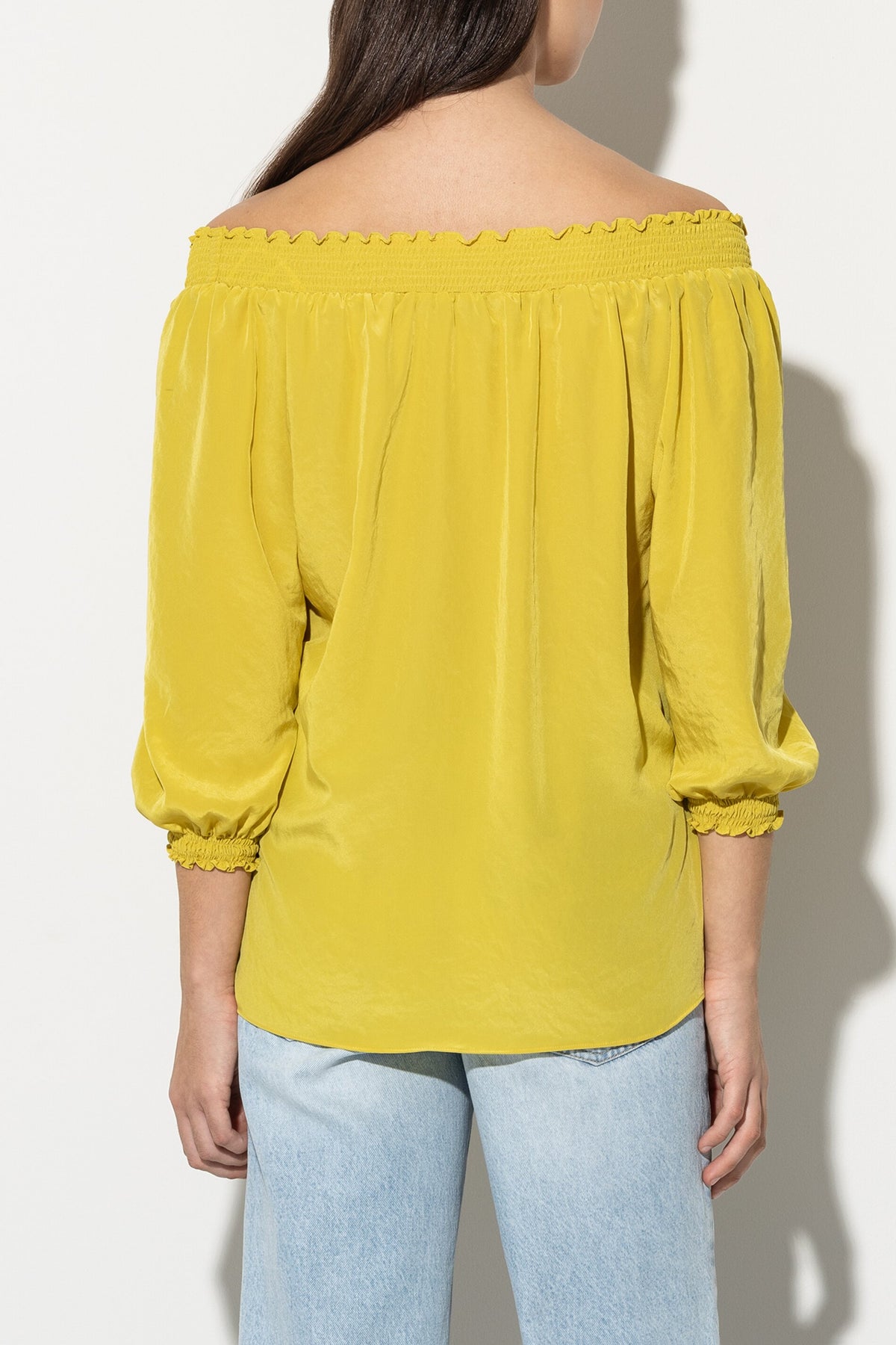 Tunika mit Carmen-Ausschnitt - lemon - Standard | Model Rück