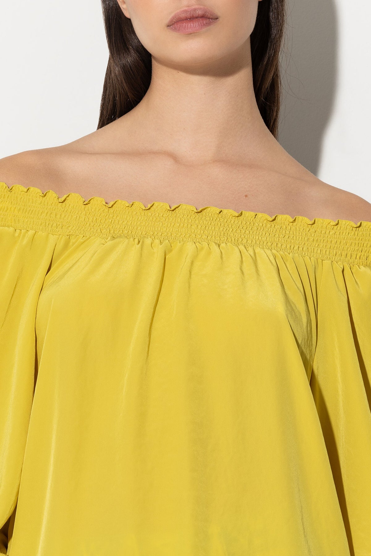 Tunika mit Carmen-Ausschnitt - lemon - Standard | Model Detail