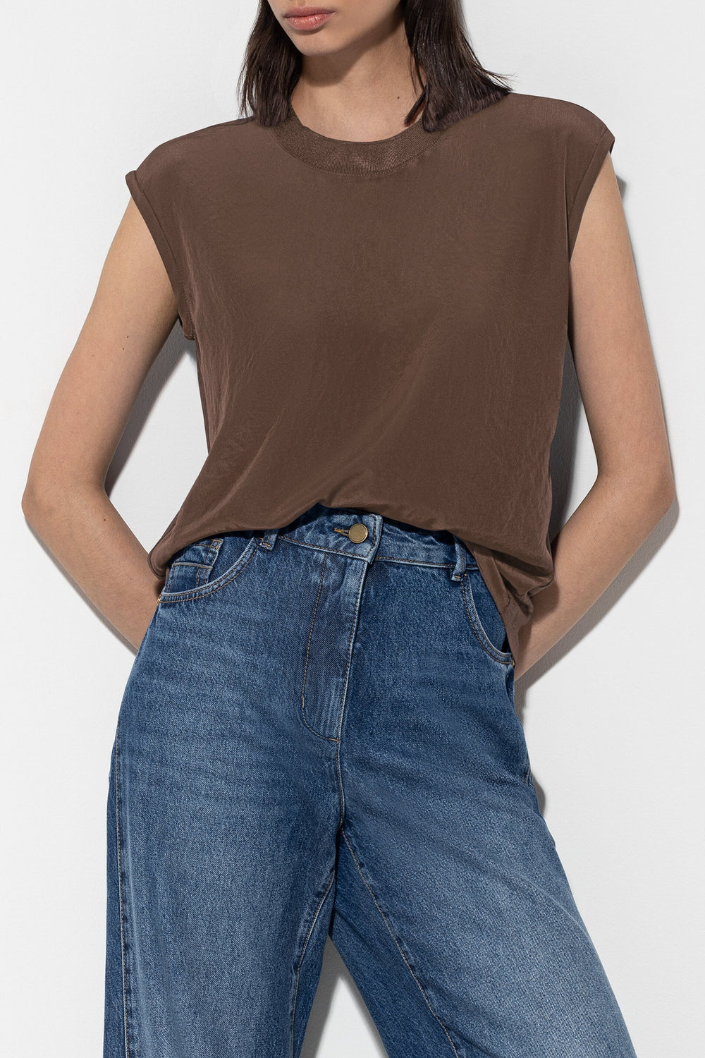 Basic-Top mit Rippdetail - hazelnut - Standard