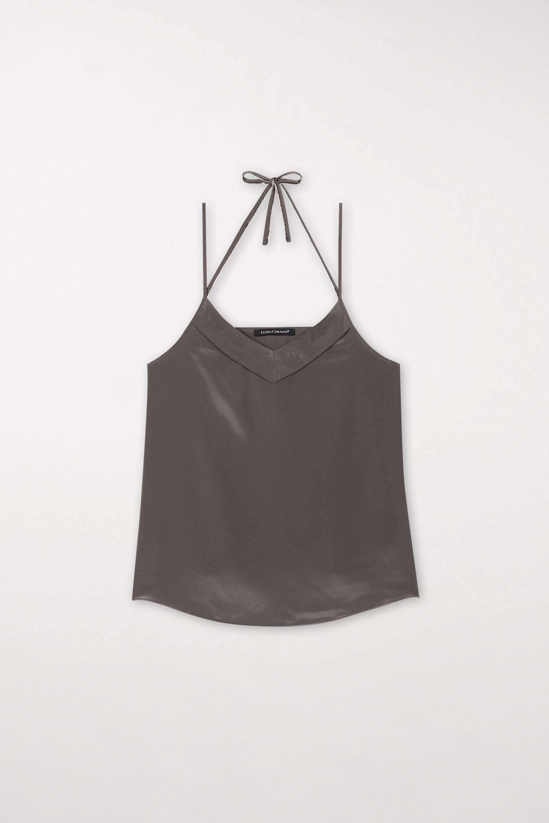 Neckholder-Top - taupe - mit Schmuck | Artikel Front