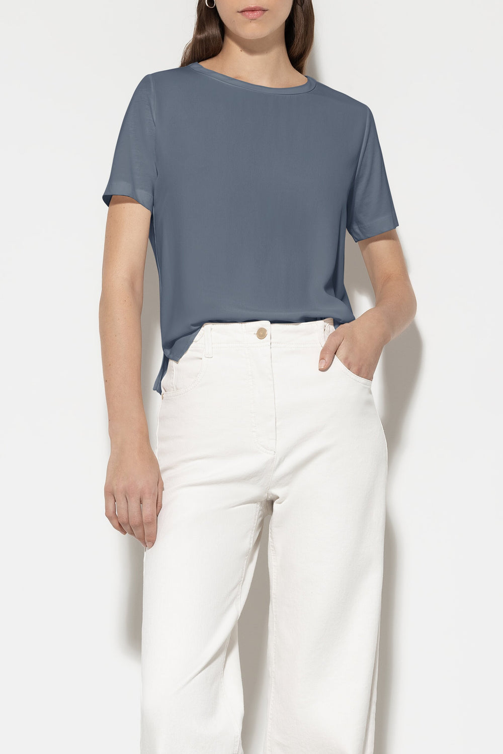 T-Shirt aus Seiden-Mix - greyish blue - Standard