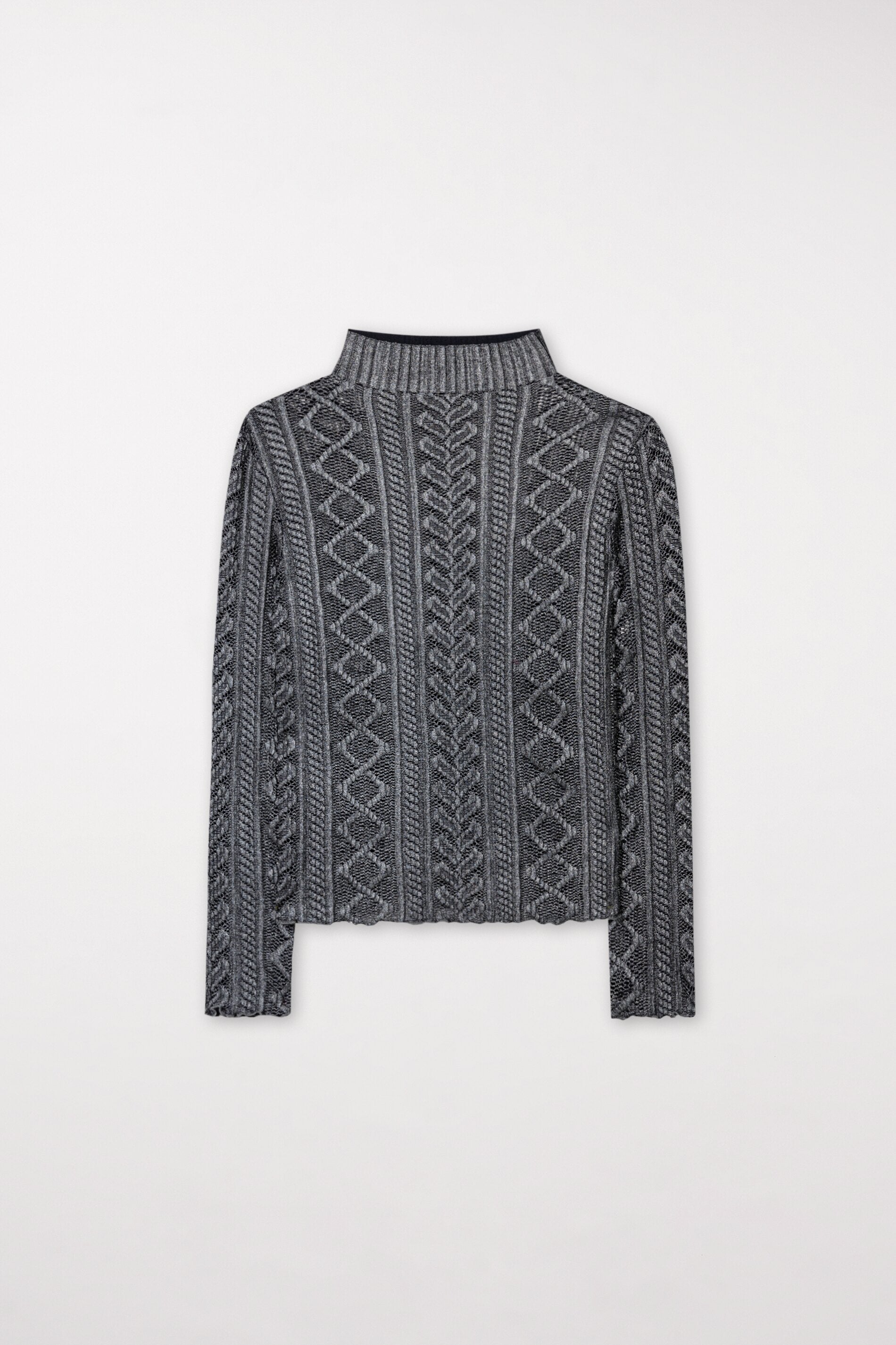 Rollkragenshirt aus Spitze - dark grey - Standard | Artikel Front