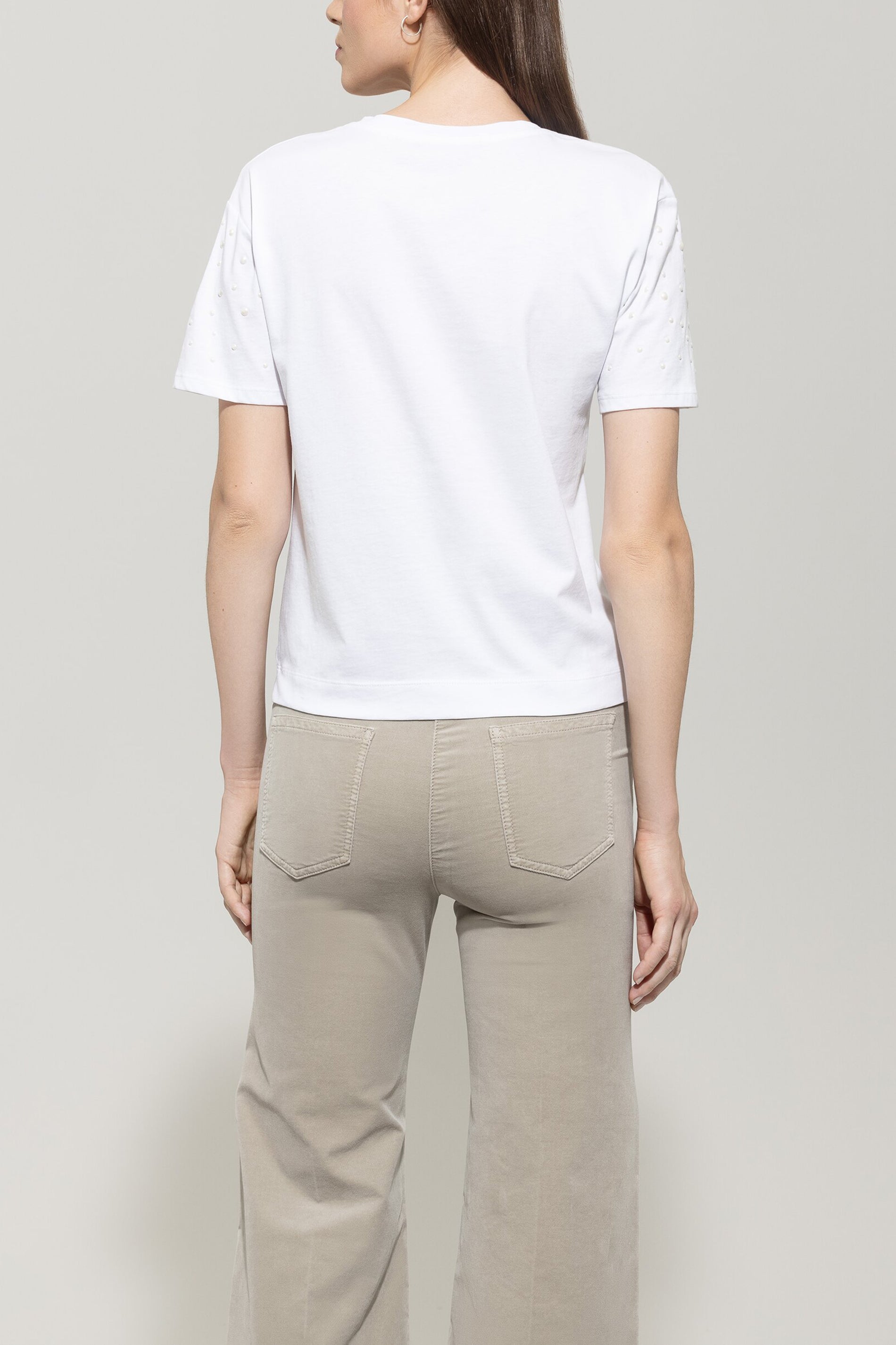 T-Shirt mit Perlen - bleached white - Standard | Model Rück