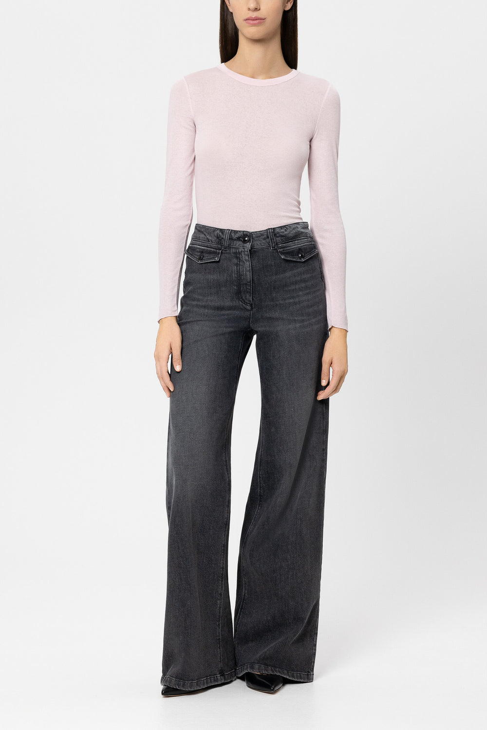 Shiny round neck shirt - creamy blush - Standard