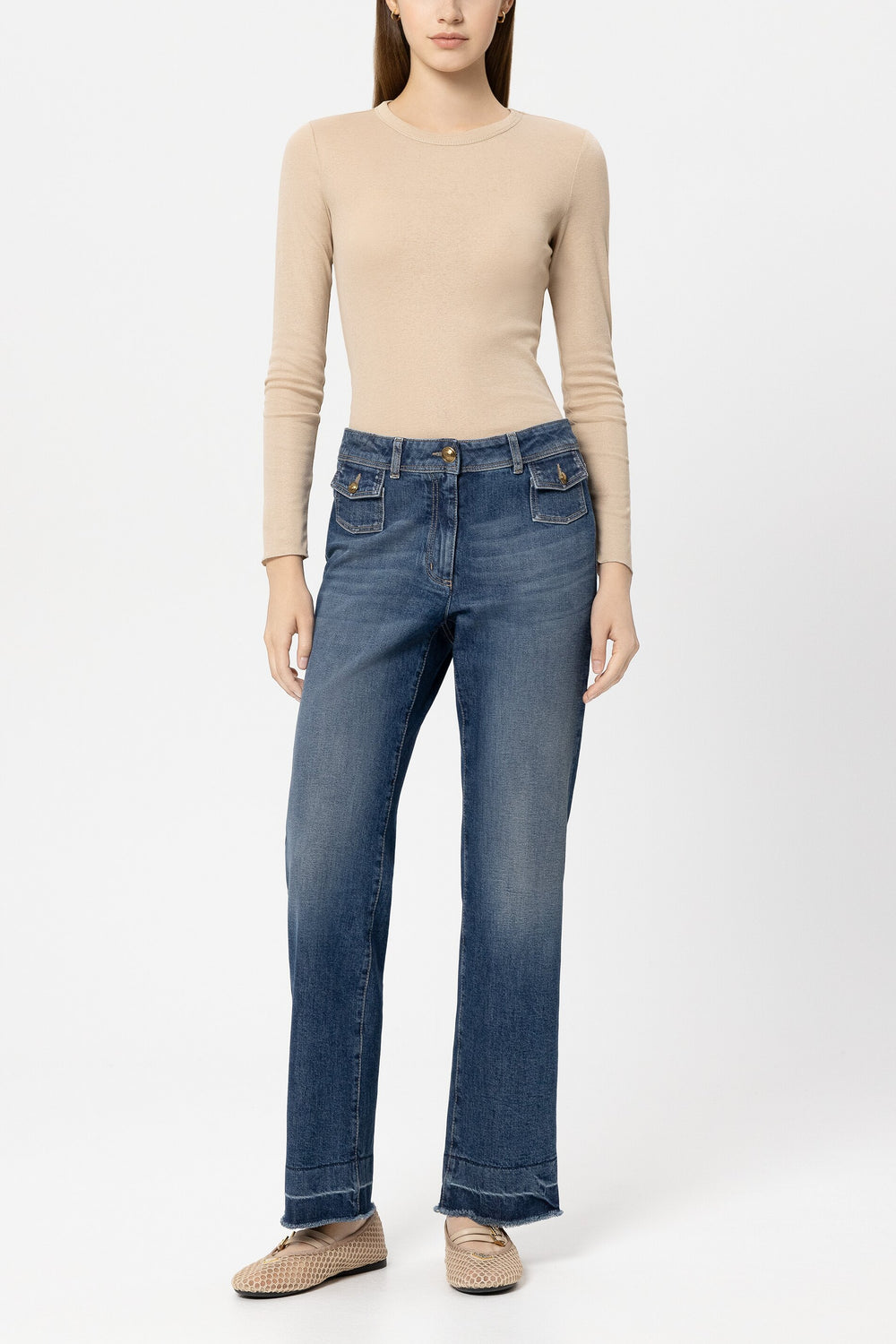 Shiny round neck shirt - soft camel - Standard