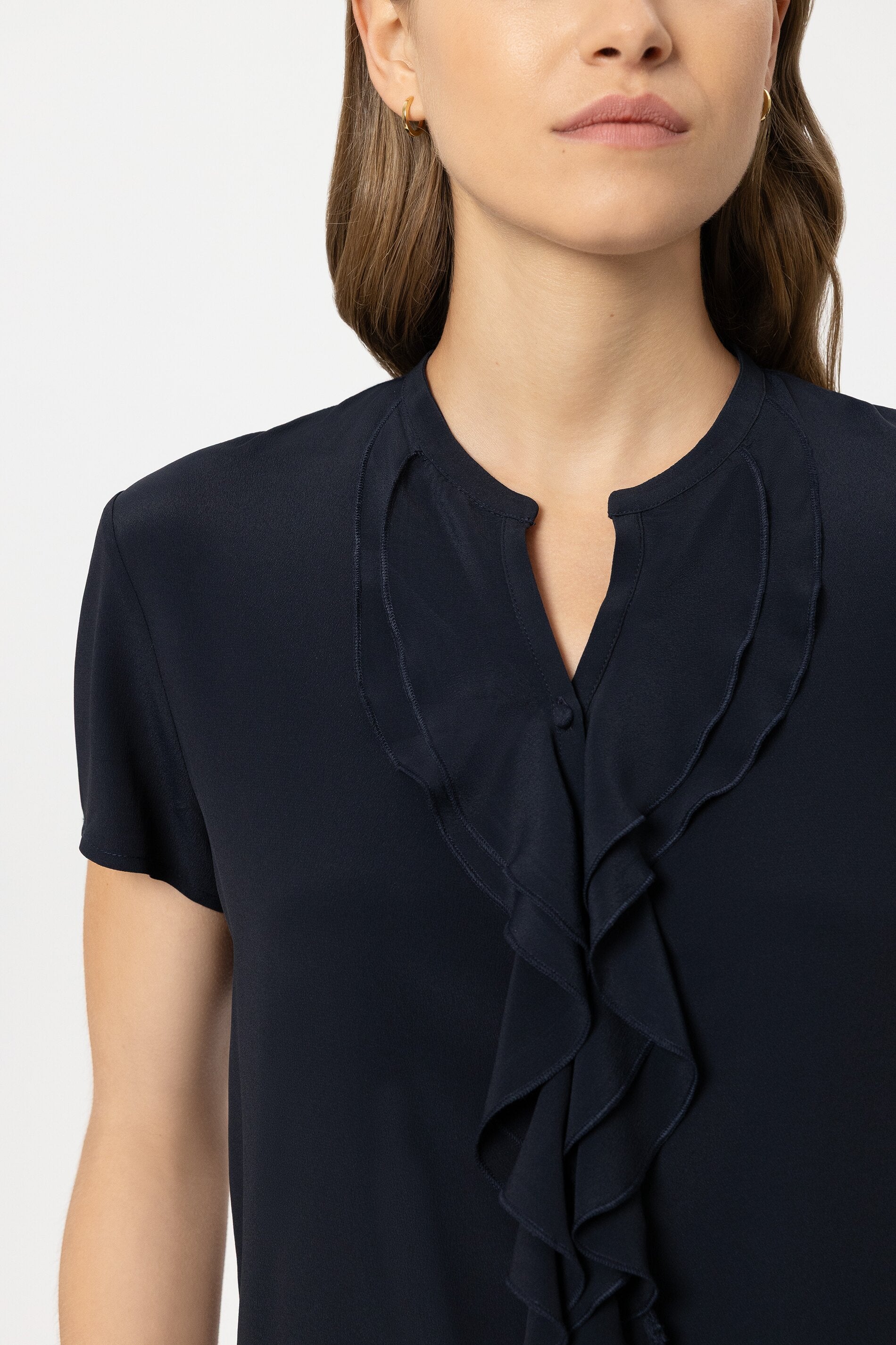 Halbarm-Shirt mit Volants - navy blue - Standard | Model Detail