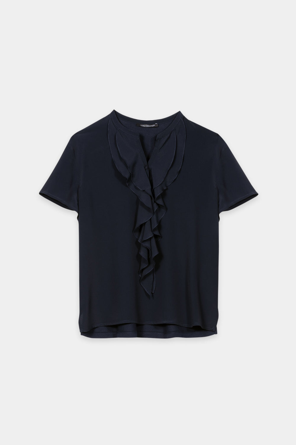 Halbarm-Shirt mit Volants - navy blue - Standard