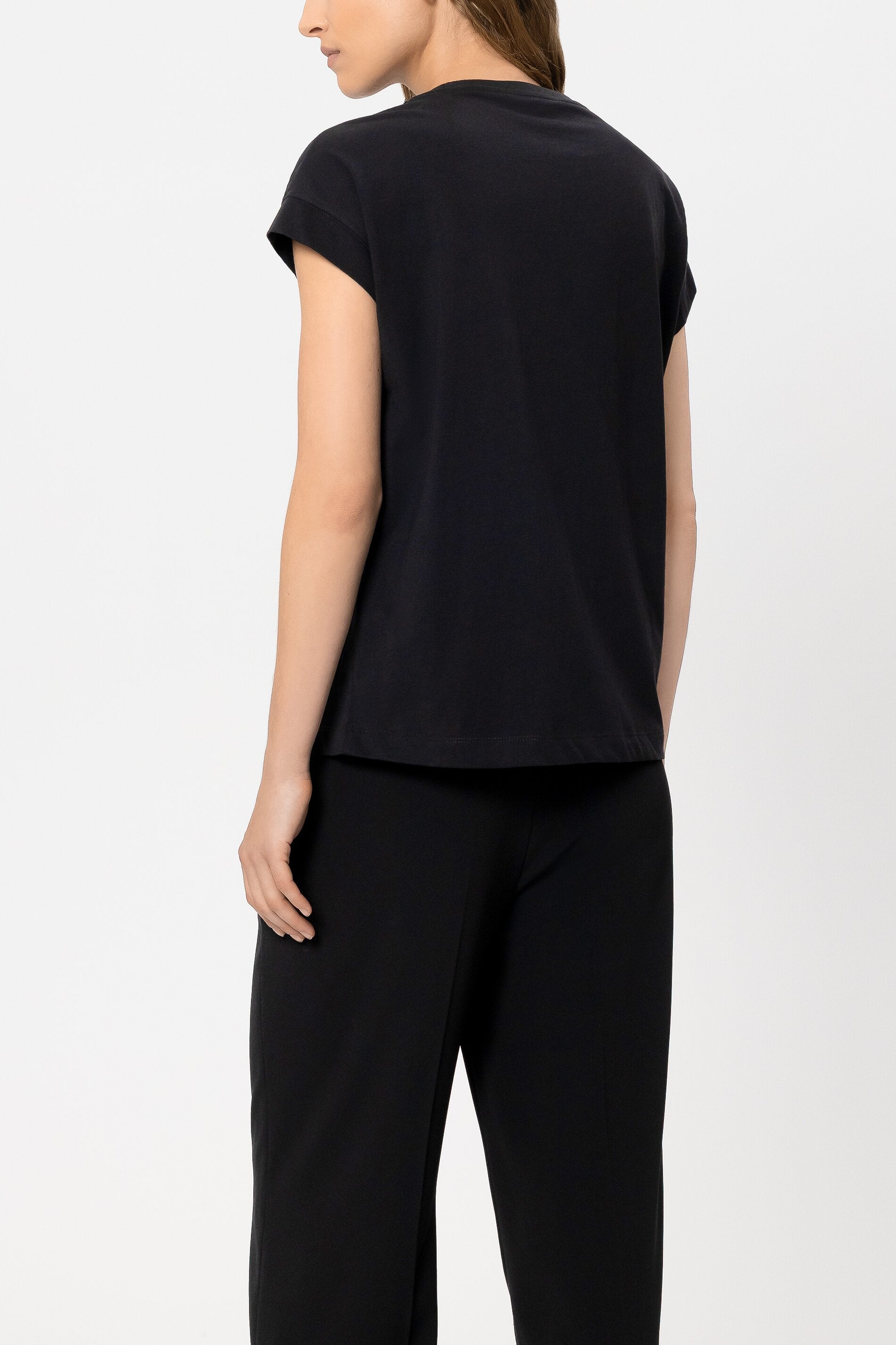 T-Shirt mit Schmucksteinen - black - Standard | Model Rück