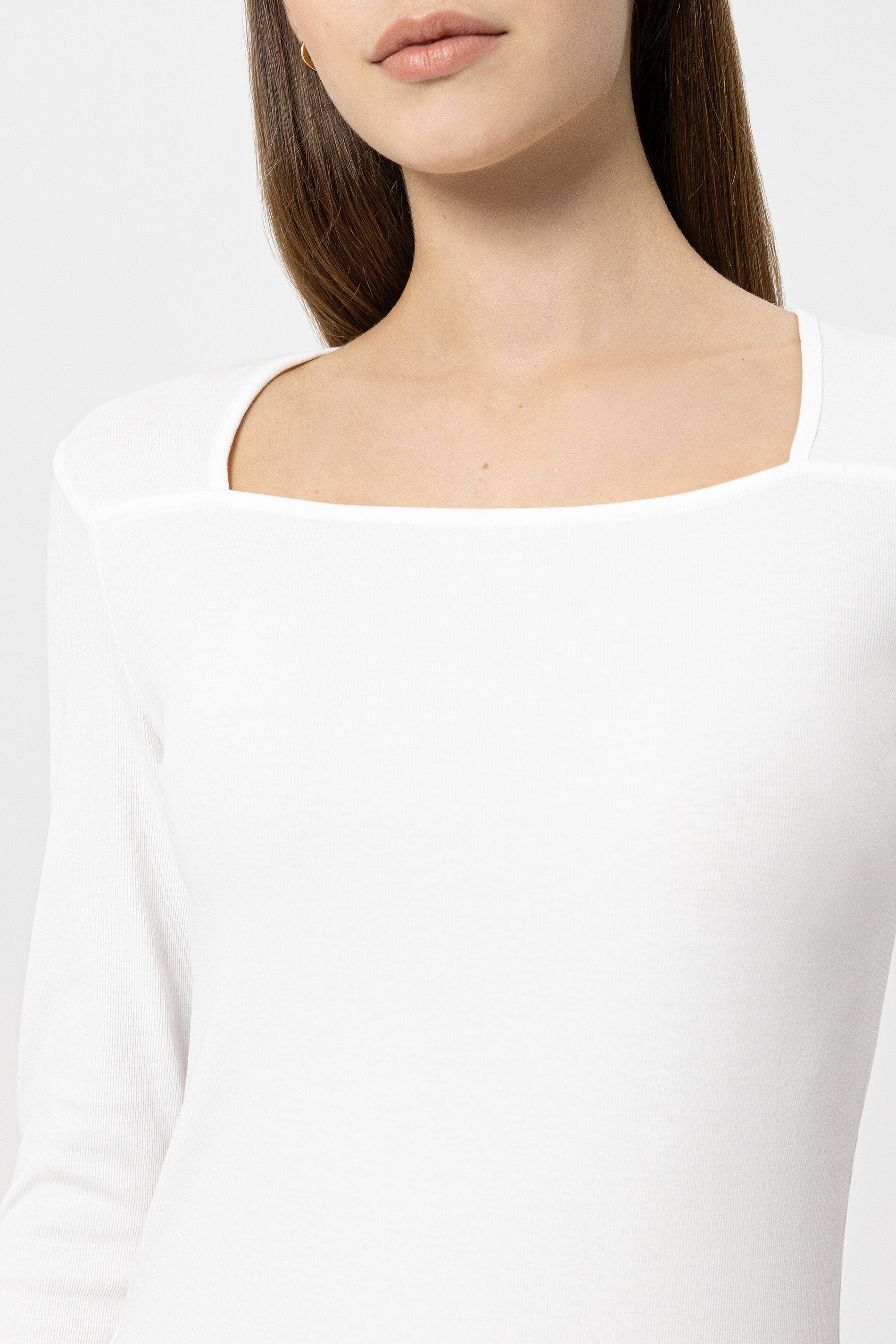 Rippshirt mit Carré-Ausschnitt - white - Standard | Model Detail
