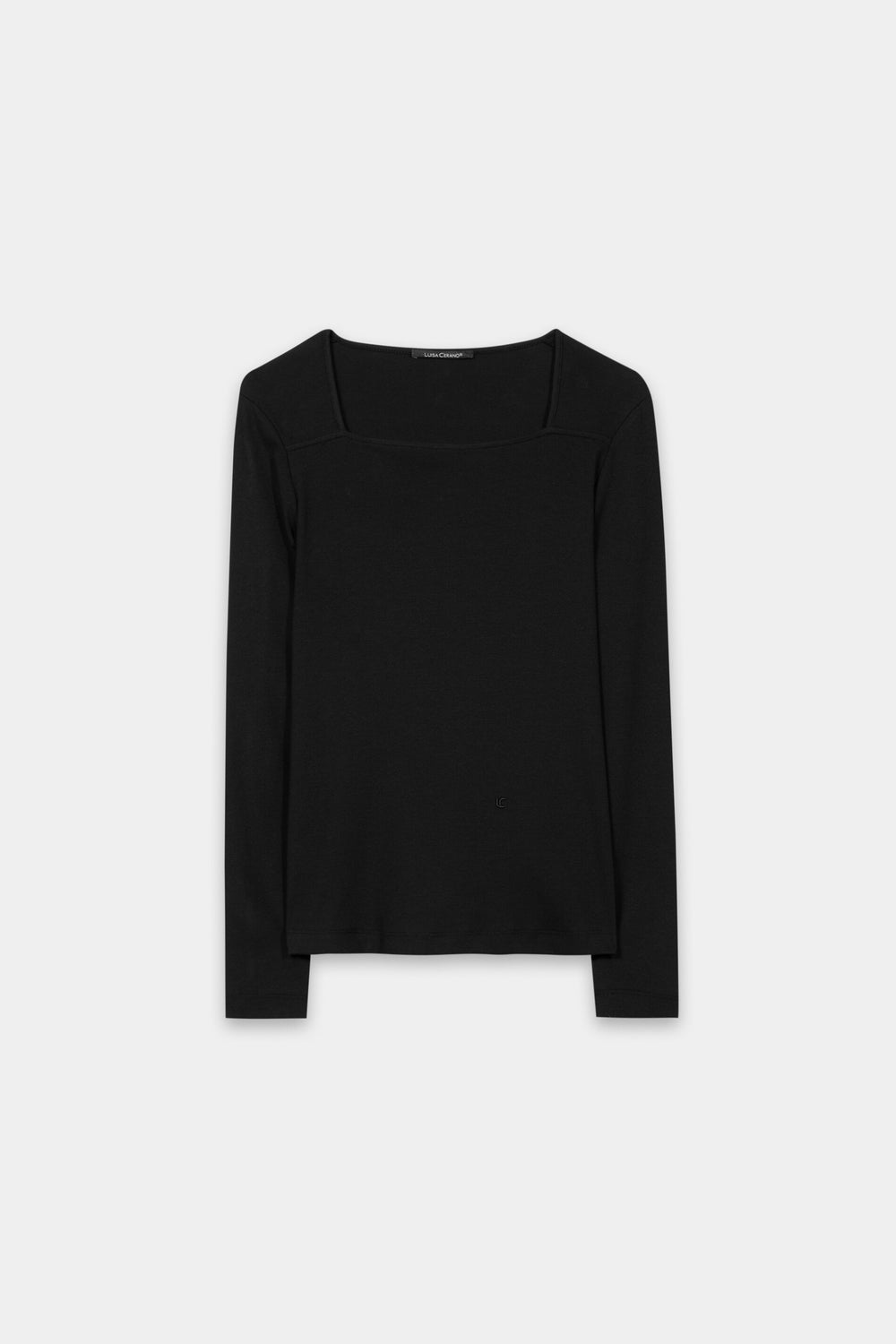Ribbed shirt with square neckline - black - Standard