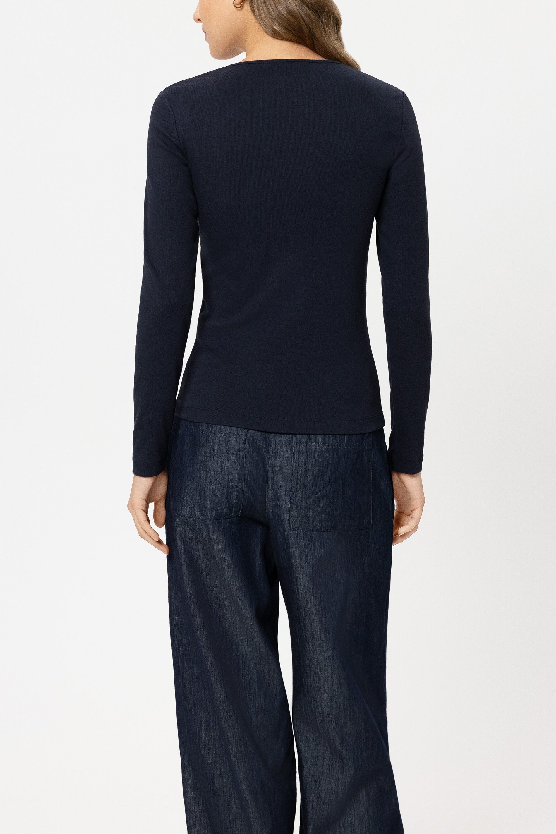 Rippshirt mit Carré-Ausschnitt - navy blue - Standard | Model Rück