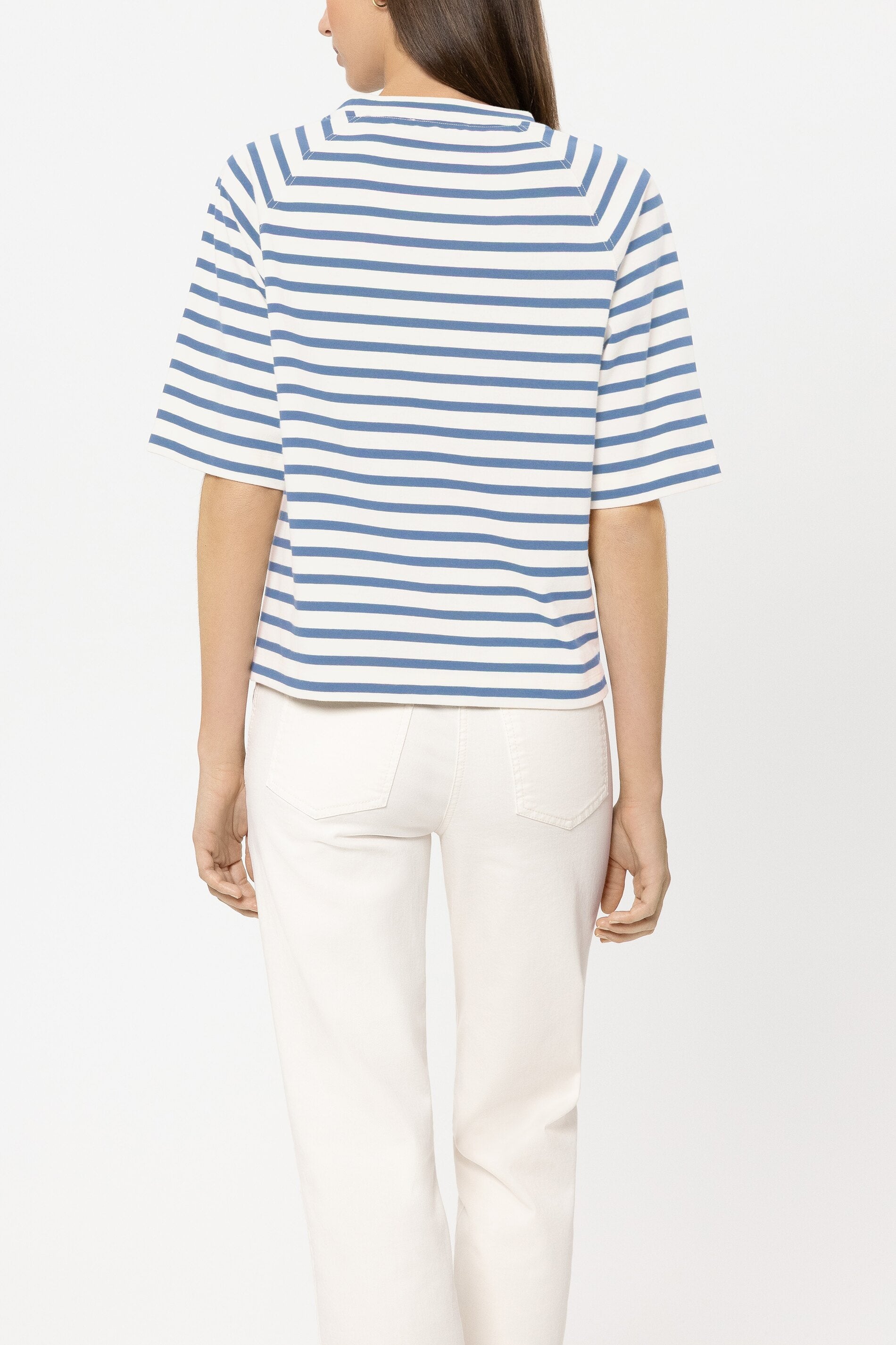 Ringel-Shirt mit Knopf-Detail - casual blue / cream - Standard | Model Rück