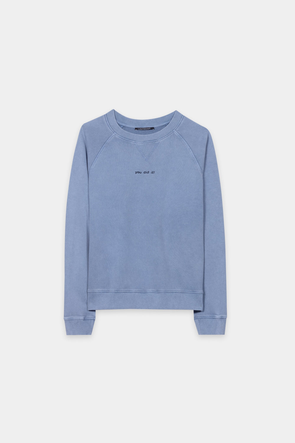 Cotton sweatshirt - casual blue - with embroidery / rhinestones