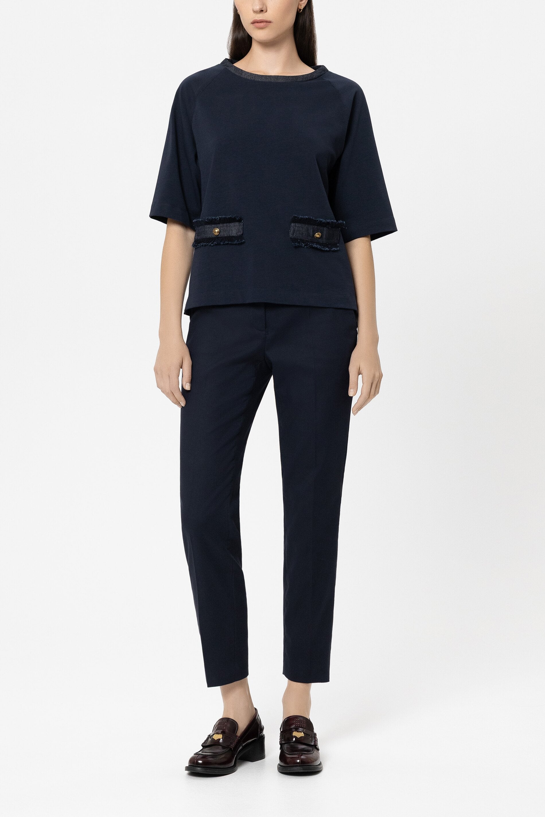 Shirt mit Denim-Patch - navy blue - Standard | Model Front