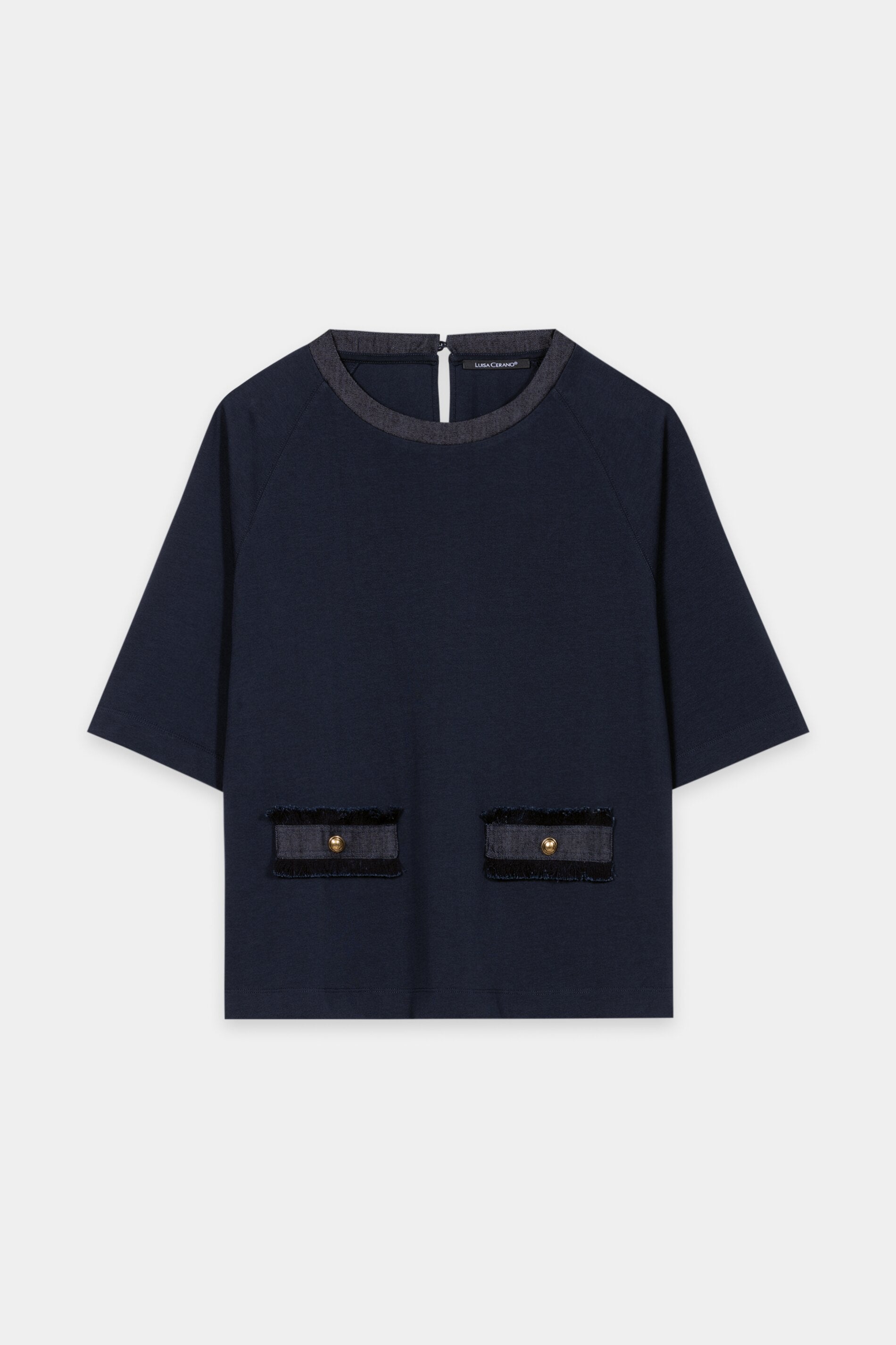 Shirt mit Denim-Patch - navy blue - Standard | Artikel Front