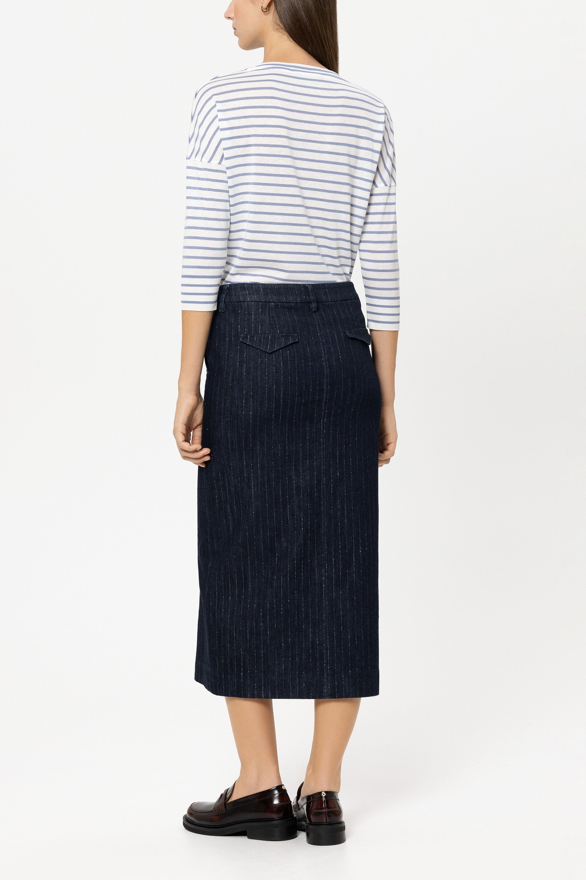 Ringel-Shirt mit Ripp-Details - casual blue / cream - Standard | Model Rück