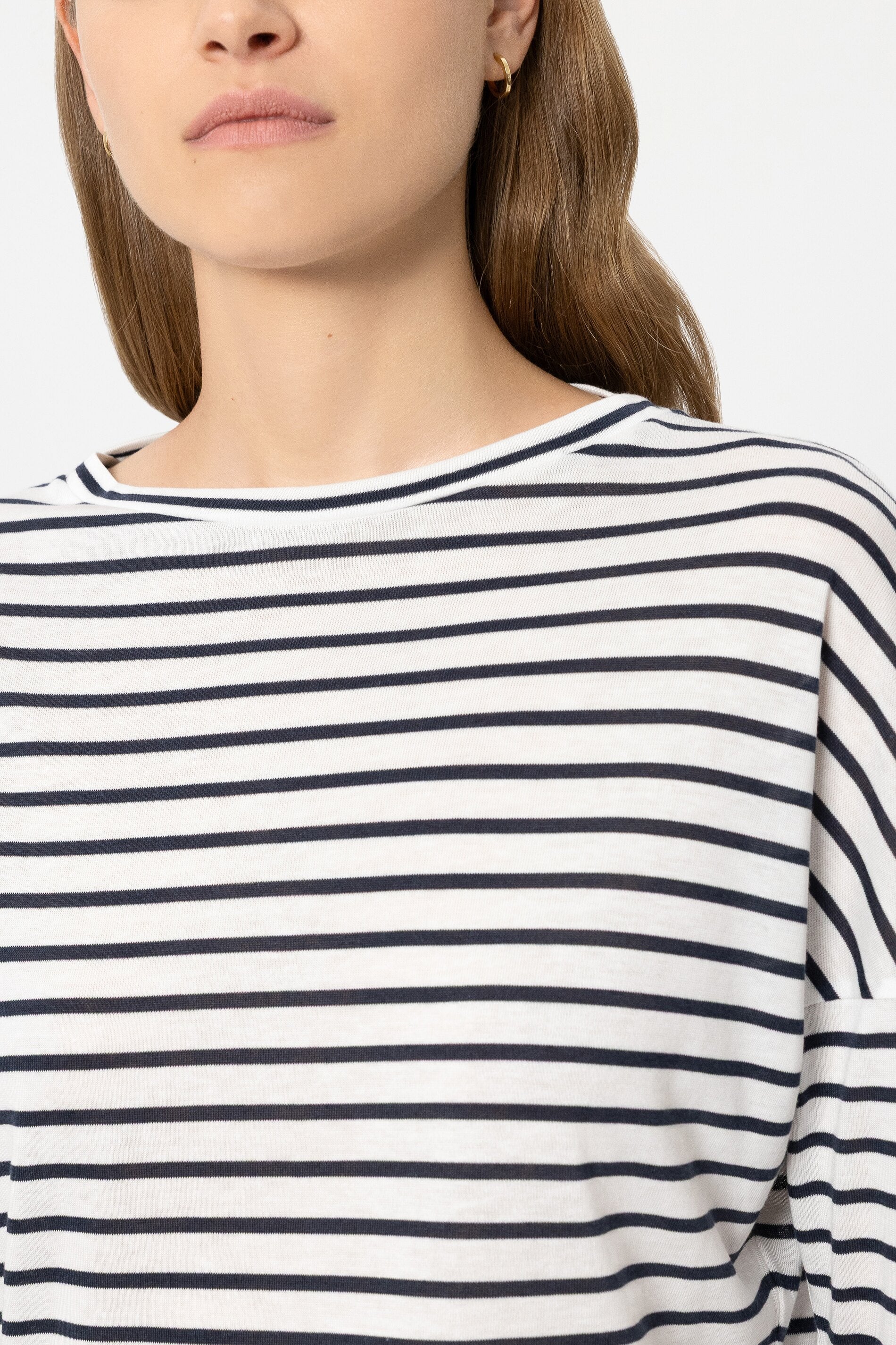 Ringel-Shirt mit Ripp-Details - navy blue / cream - Standard | Model Detail