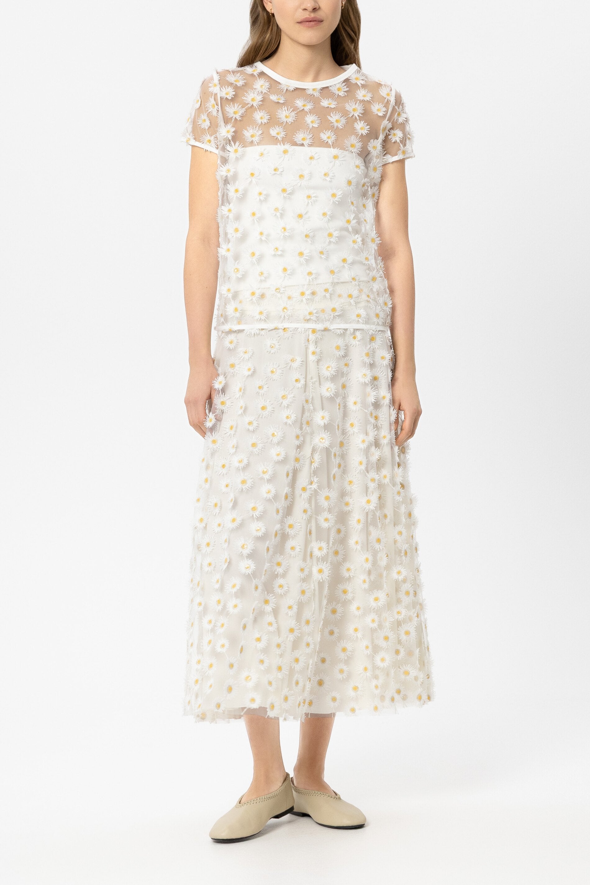 Tulle shirt with flowers - milk - Standard