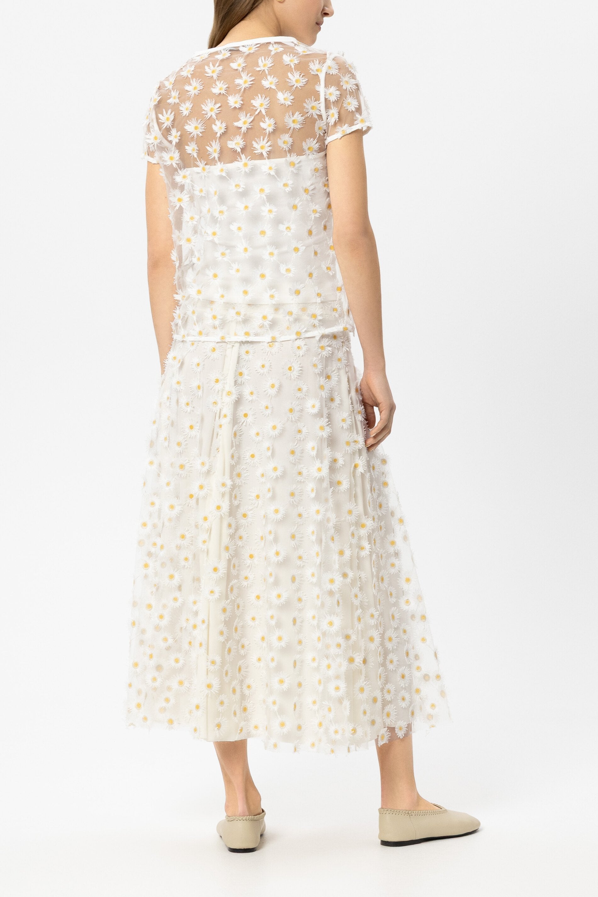 Tüllshirt mit Blüten - milk - Standard | Model Rück