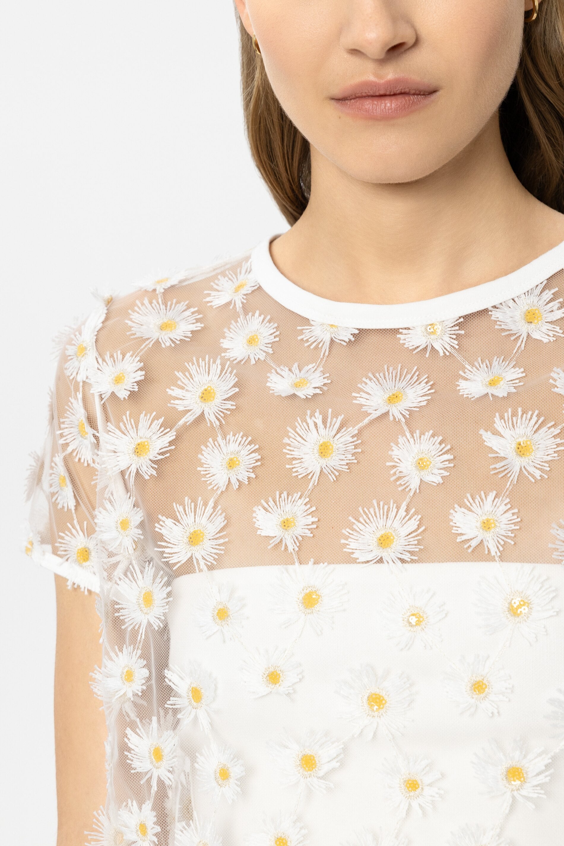 Tulle shirt with flowers - milk - Standard