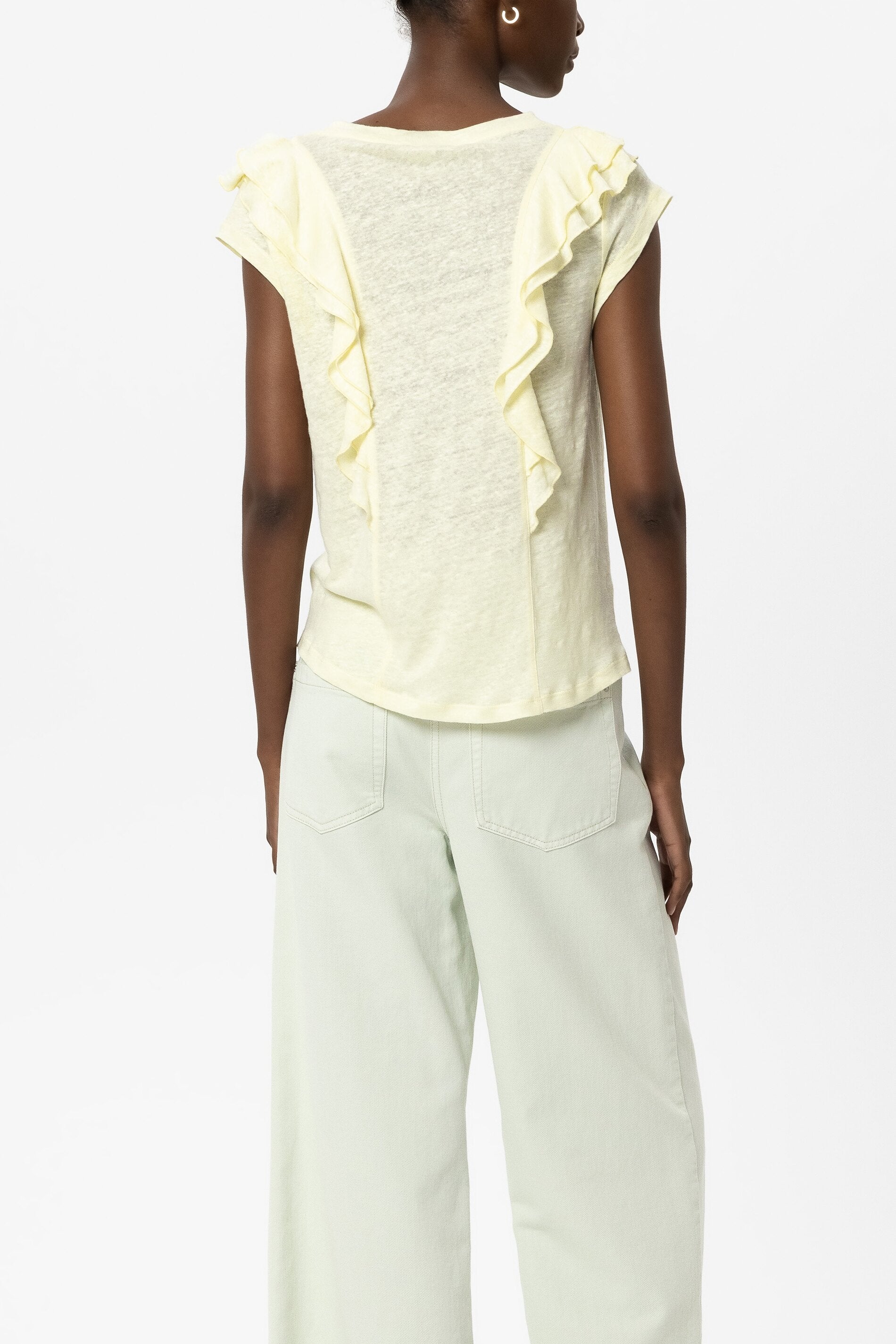 Leinen-T-Shirt mit Volants - citron - Standard | Model Rück