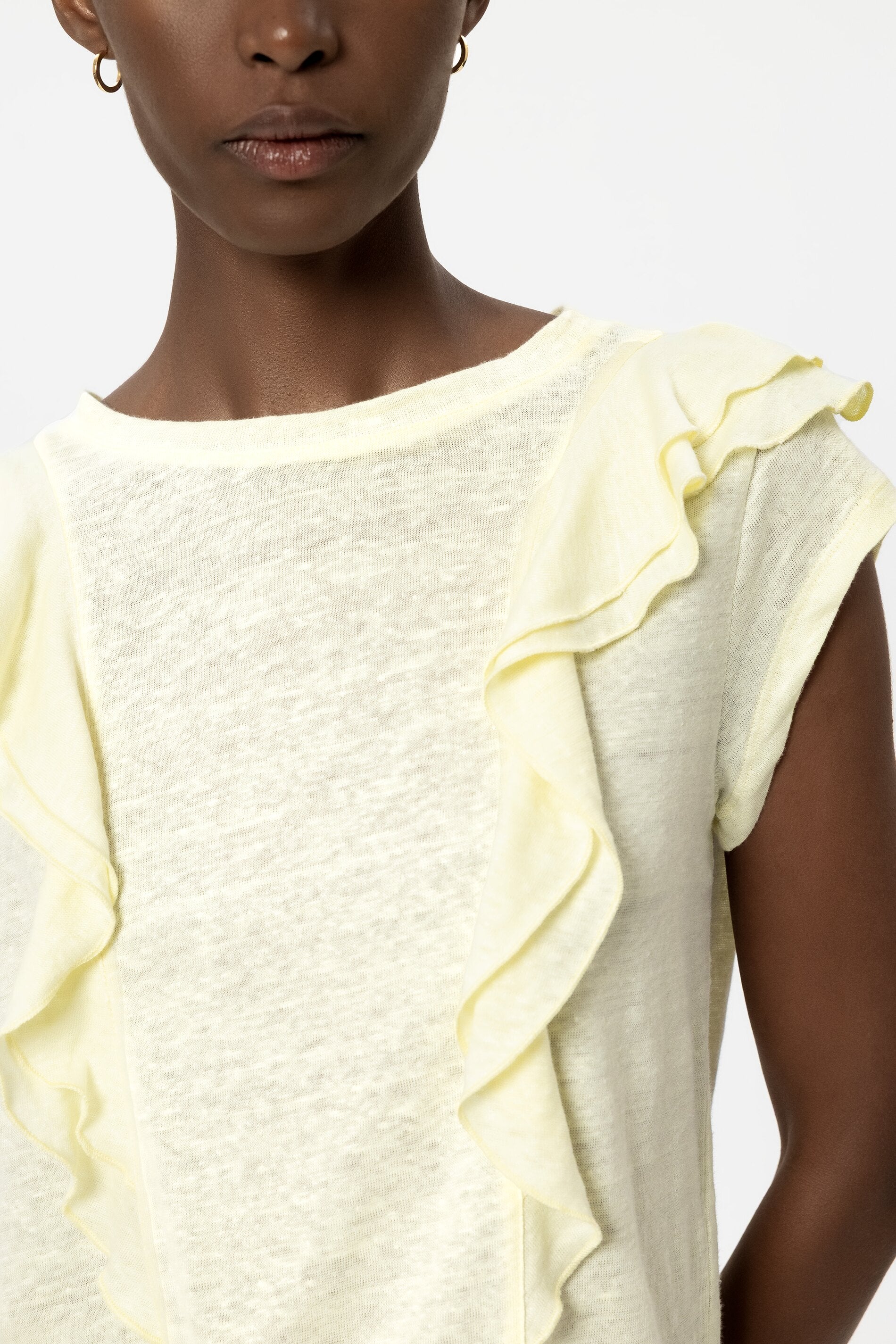 Leinen-T-Shirt mit Volants - citron - Standard | Model Detail