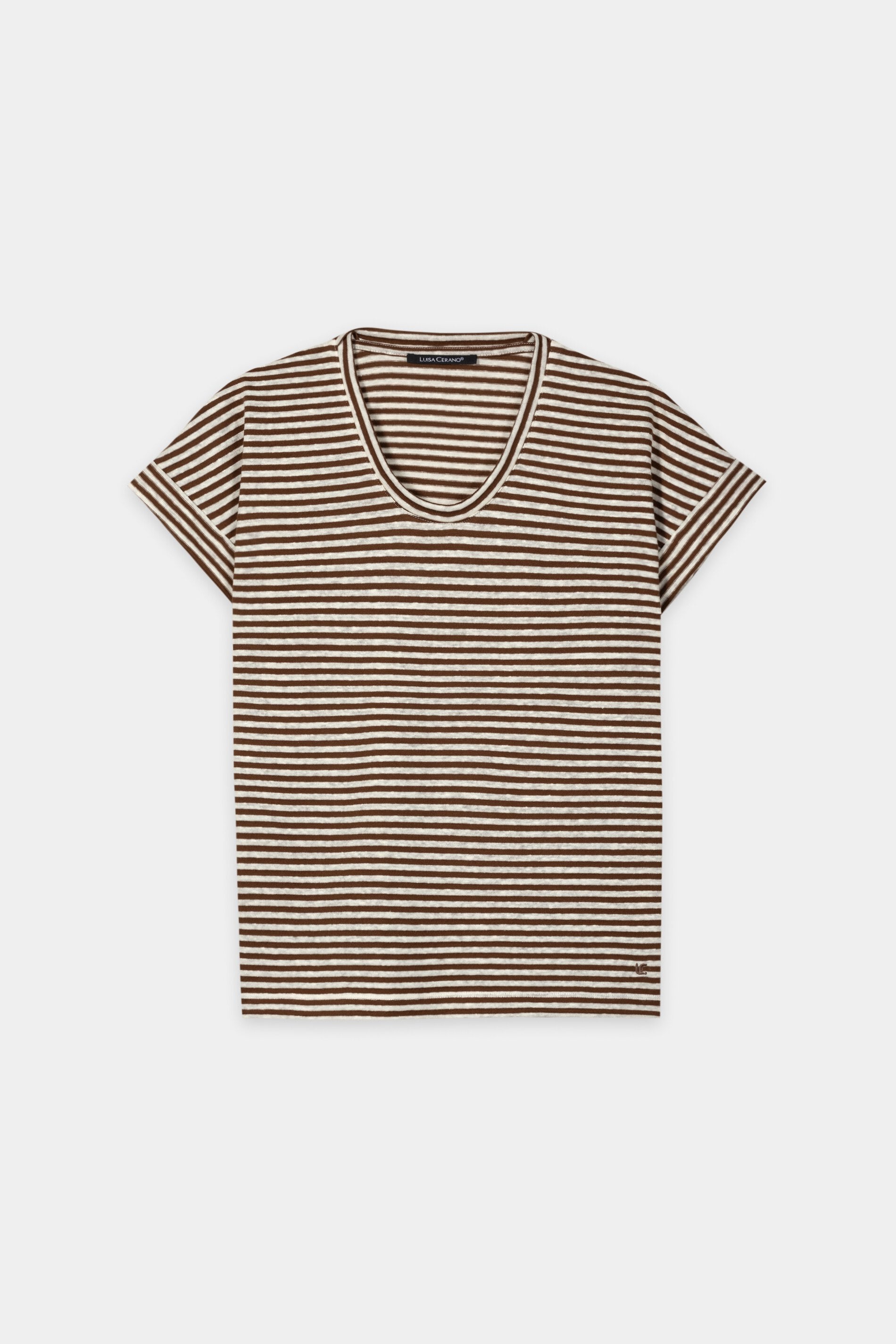 Leinen-Ringel-T-Shirt - dark / light terracotta - Standard | Artikel Front