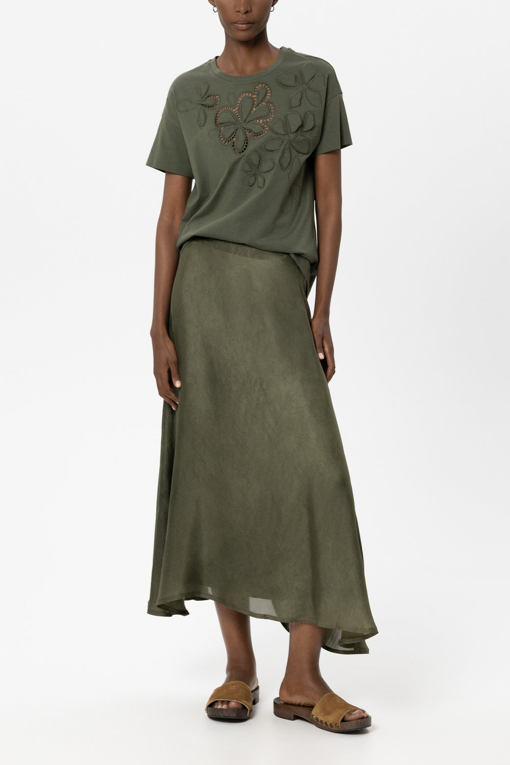 T-Shirt mit Blüten - khaki - Standard