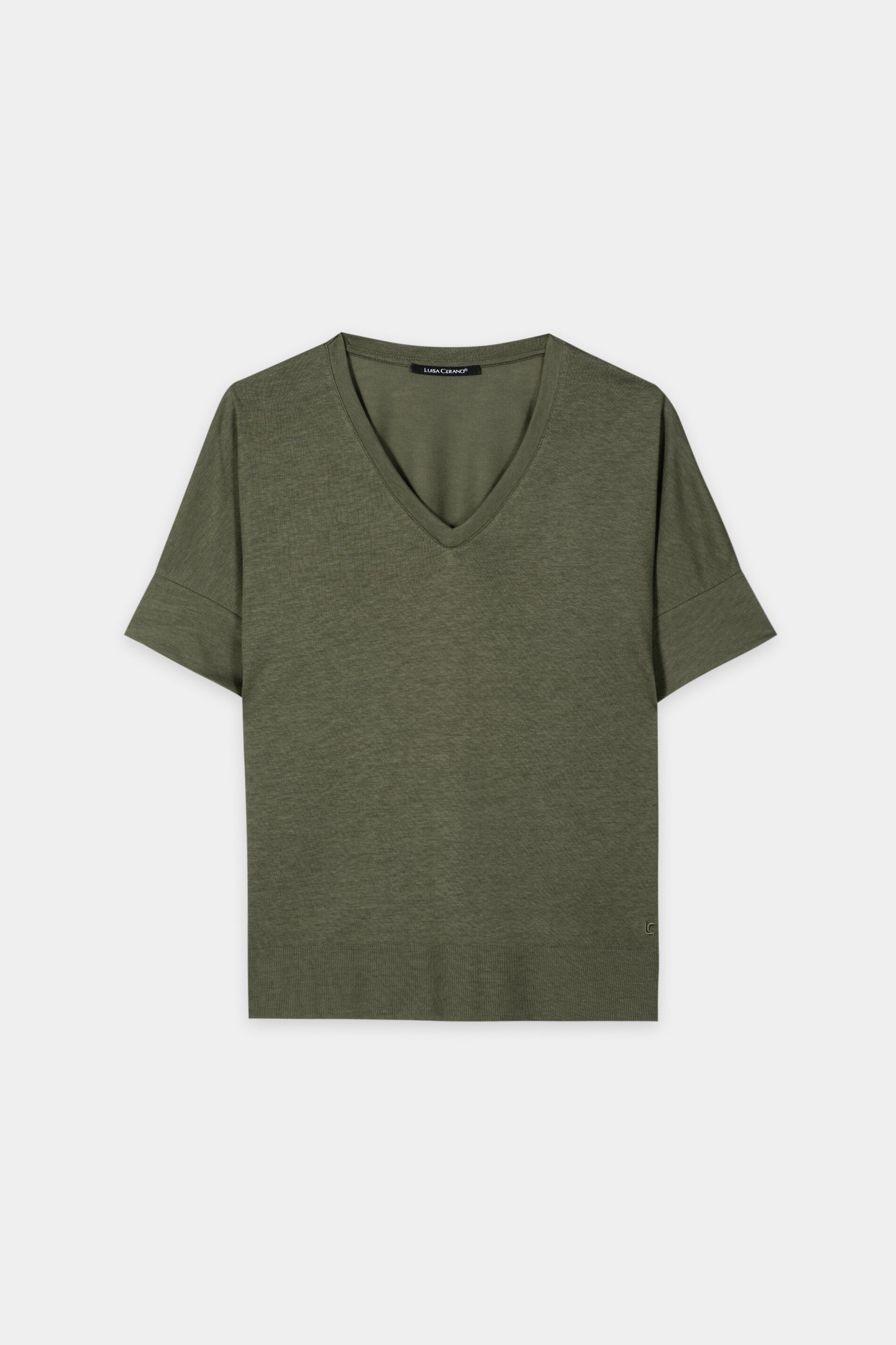 T-Shirt mit Ripp-Saum - khaki - Standard | Artikel Front