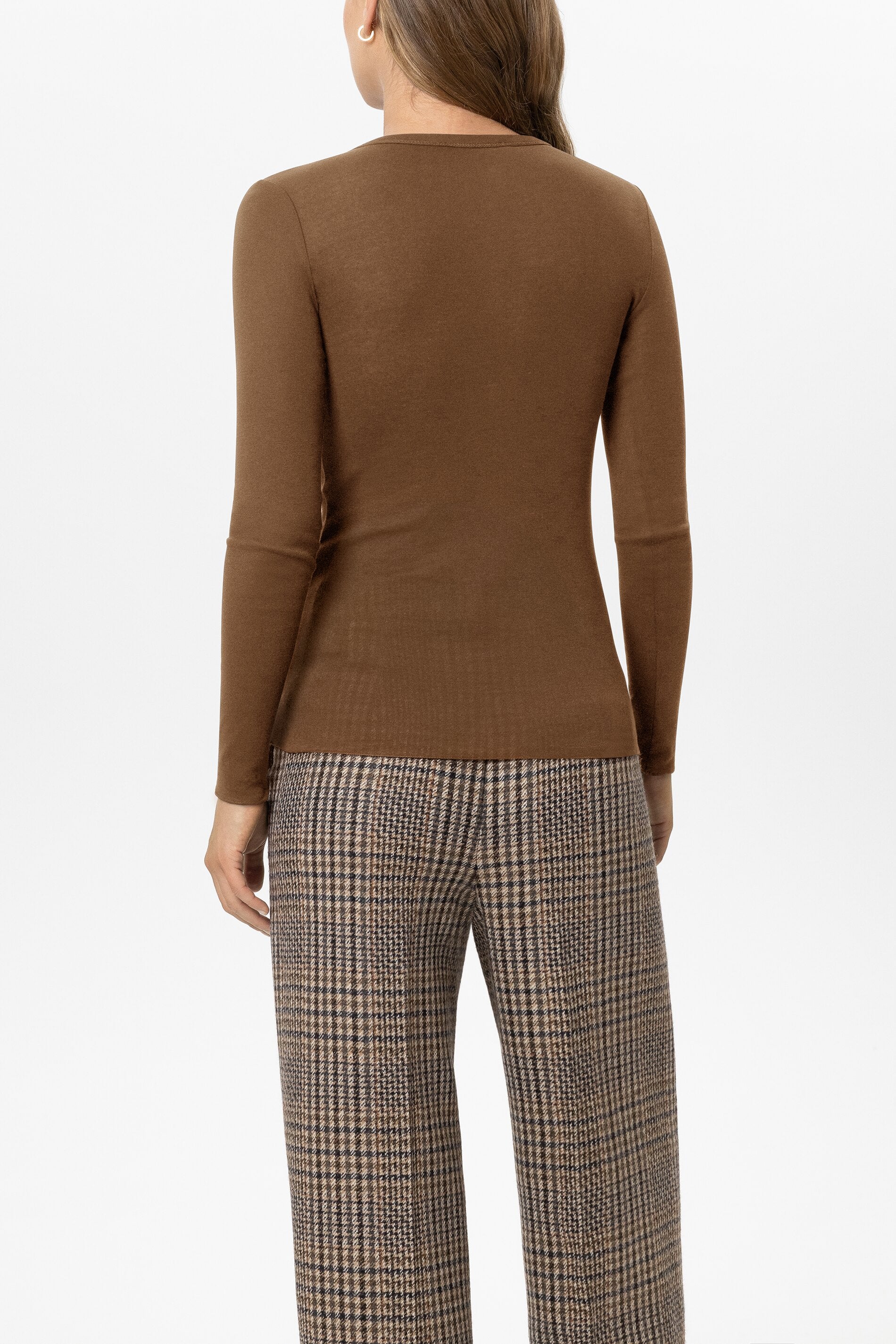 Ripp-Rundhals-Shirt - caramel - Standard | Model Rück