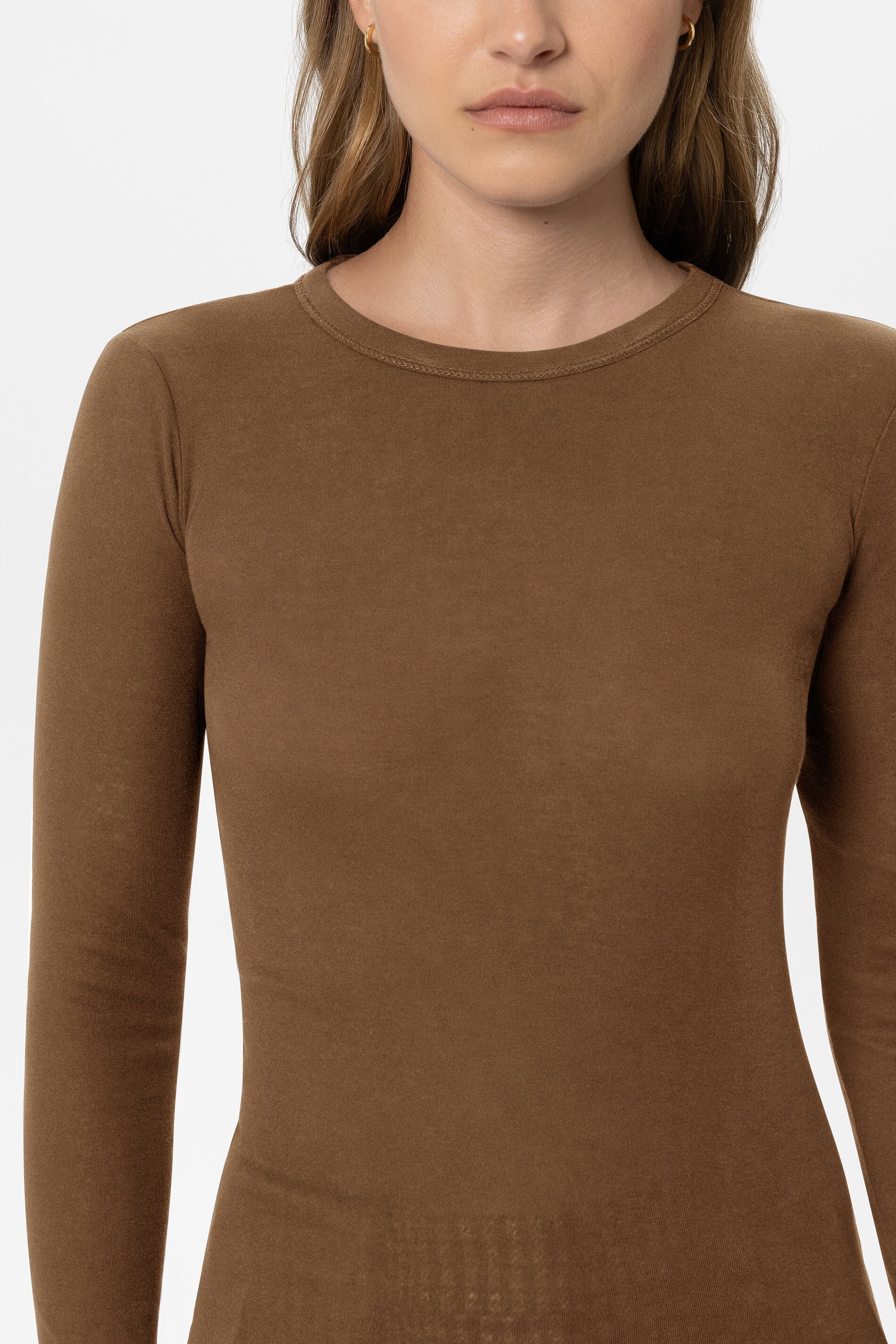 Ripp-Rundhals-Shirt - caramel - Standard | Model Detail