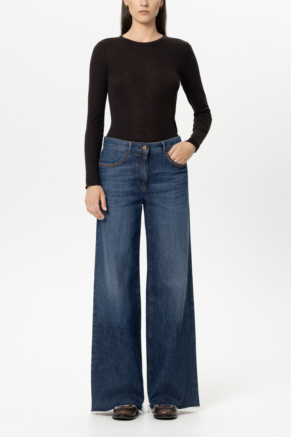 Ripp-Rundhals-Shirt - truffle - Standard