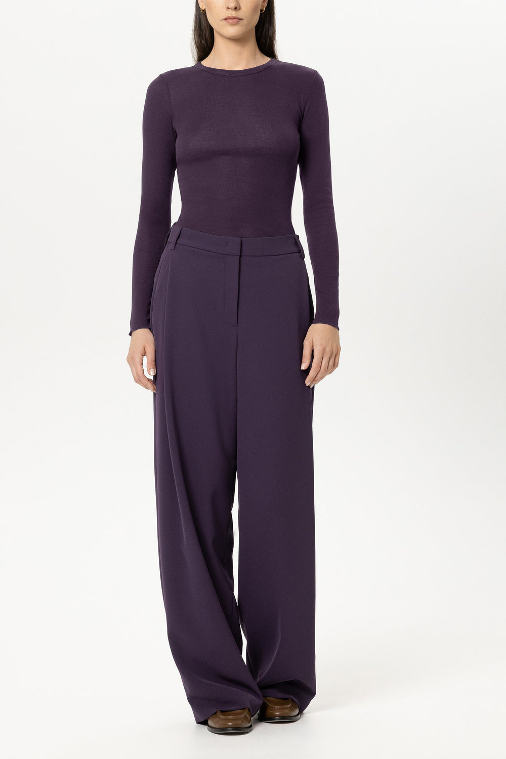 Ripp-Rundhals-Shirt - plum - Standard