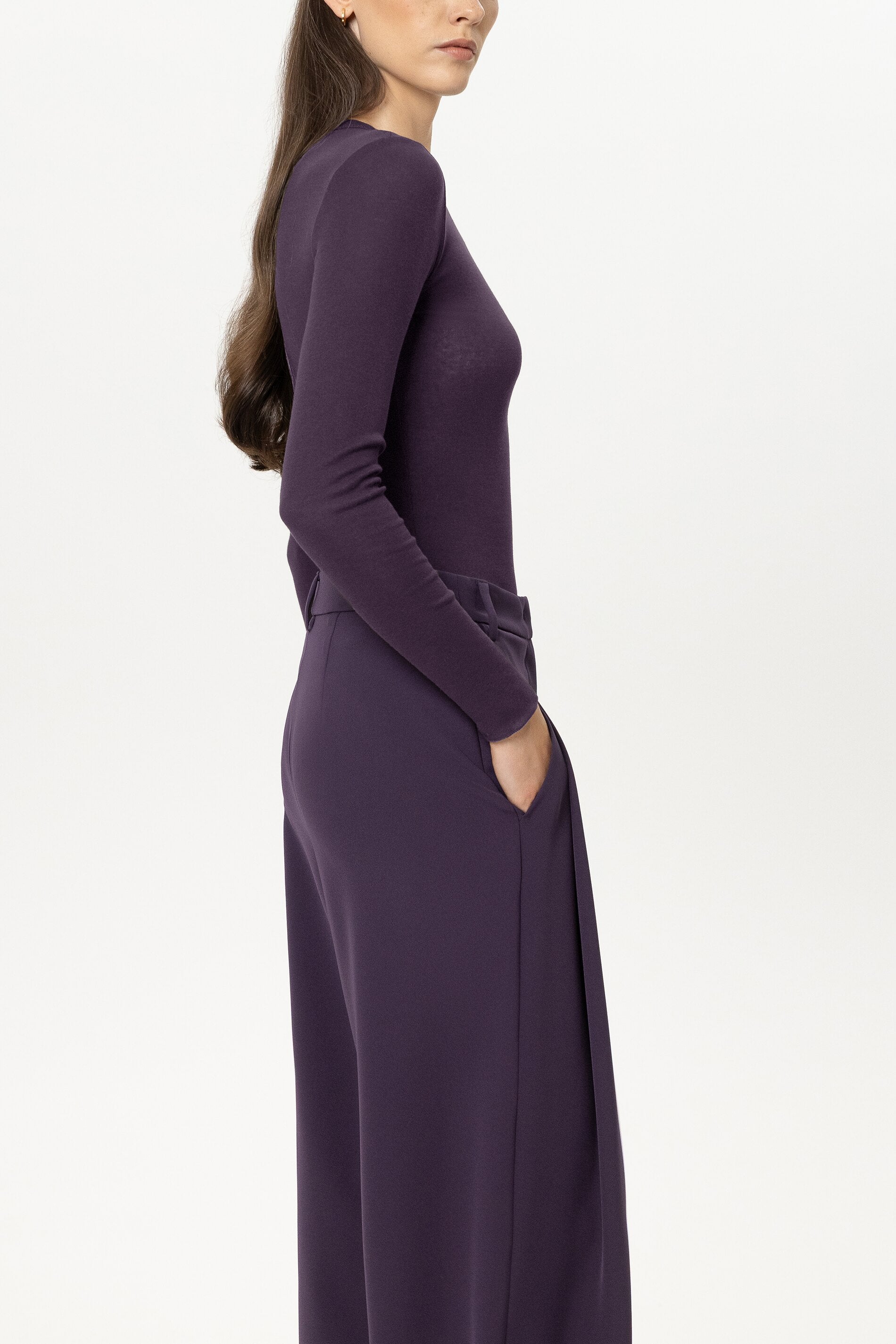 Ripp-Rundhals-Shirt - plum - Standard | Model Seite