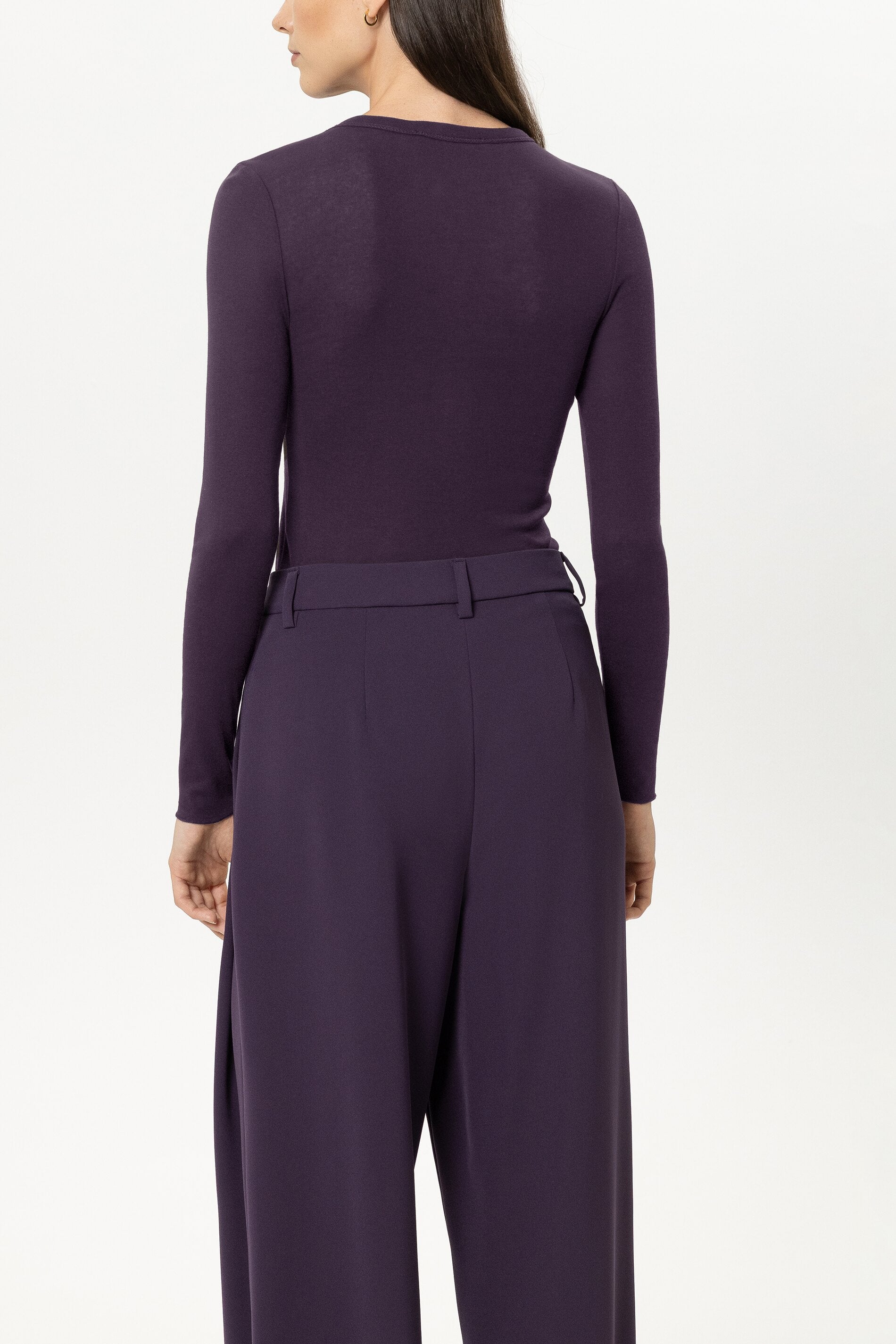 Ripp-Rundhals-Shirt - plum - Standard | Model Rück